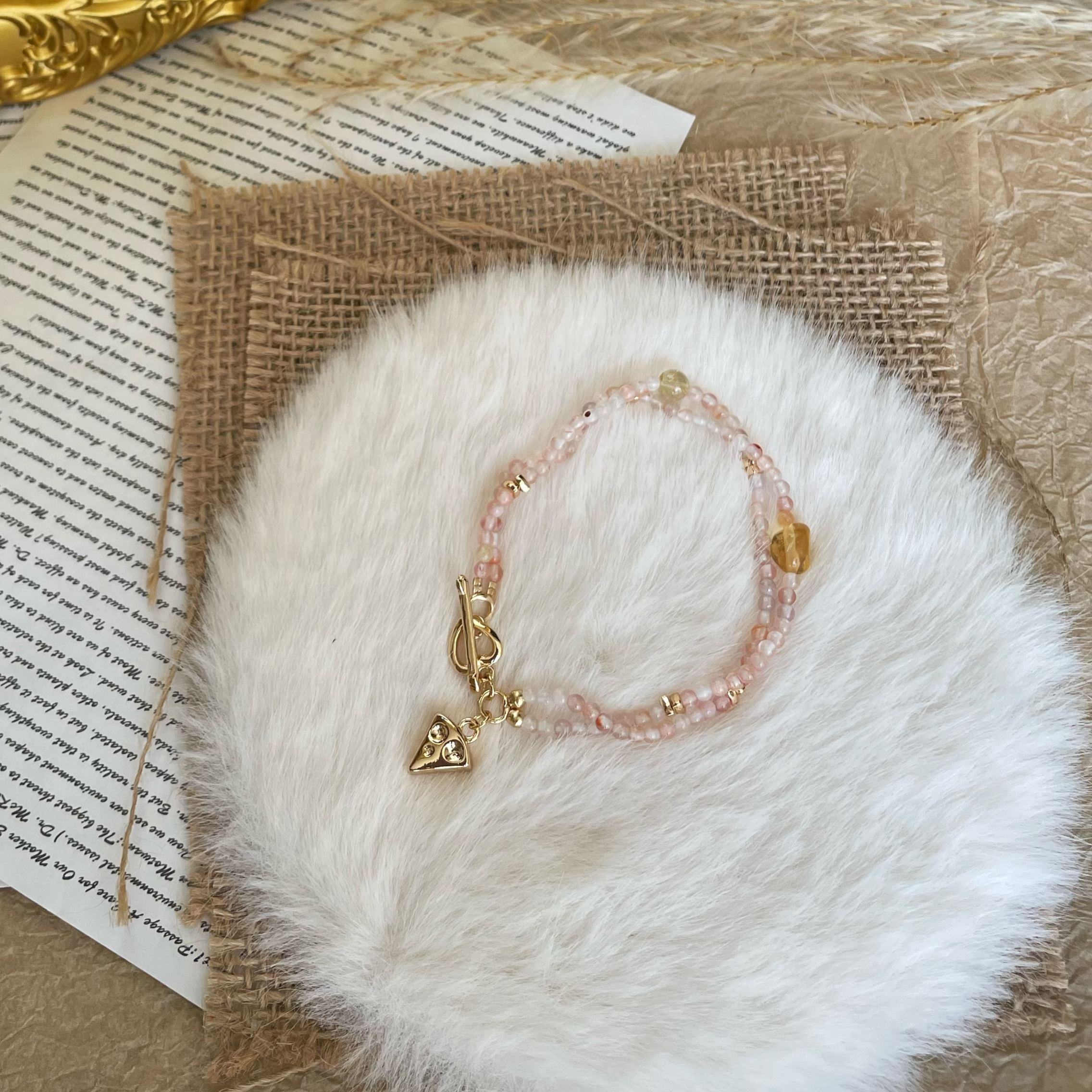 Handmade Playful Double Layer Bracelet with Light Nanjiang Carnelian Golden Rutilated Quartz Citrine