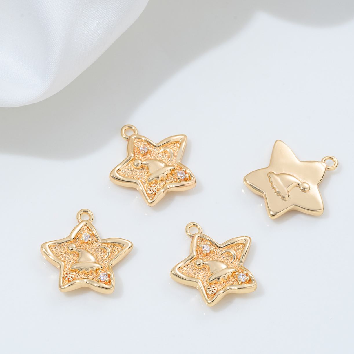 Cubic Zirconia Inlaid Moon and Star Charm Jewelry Pendant for Necklace Bracelet Earrings DIY