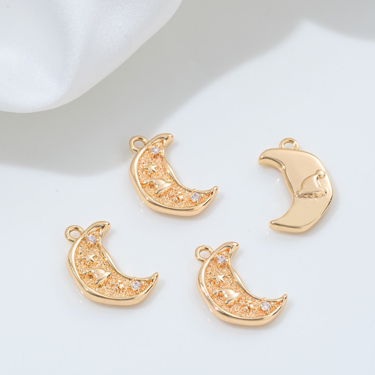 Cubic Zirconia Inlaid Moon and Star Charm Jewelry Pendant for Necklace Bracelet Earrings DIY