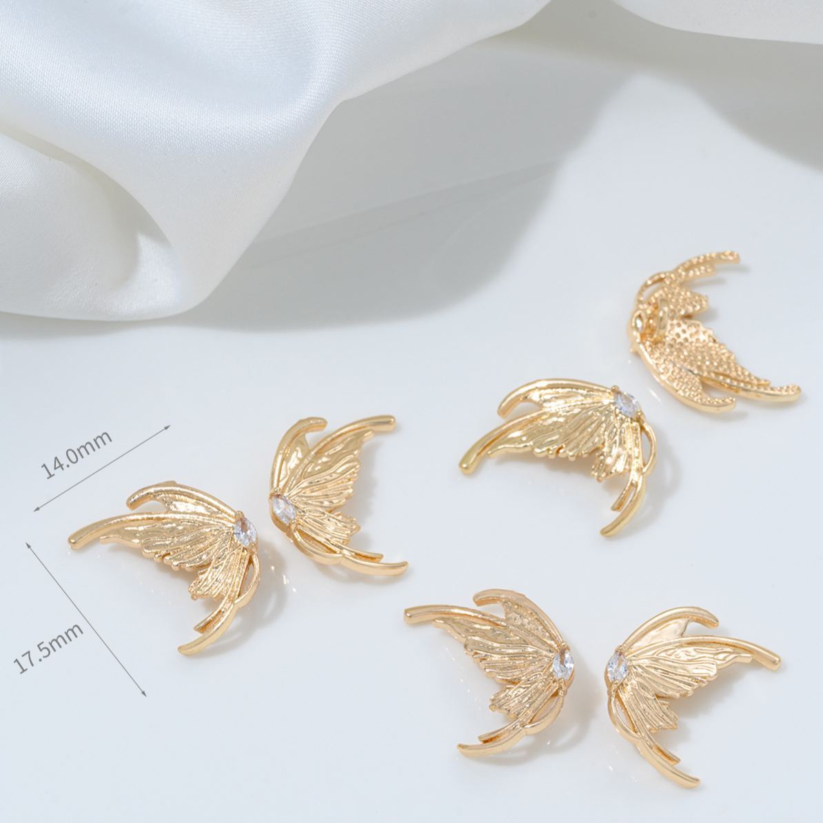 Cubic Zirconia Inlaid Wings of Butterfly Spacer Beads 1 Pair