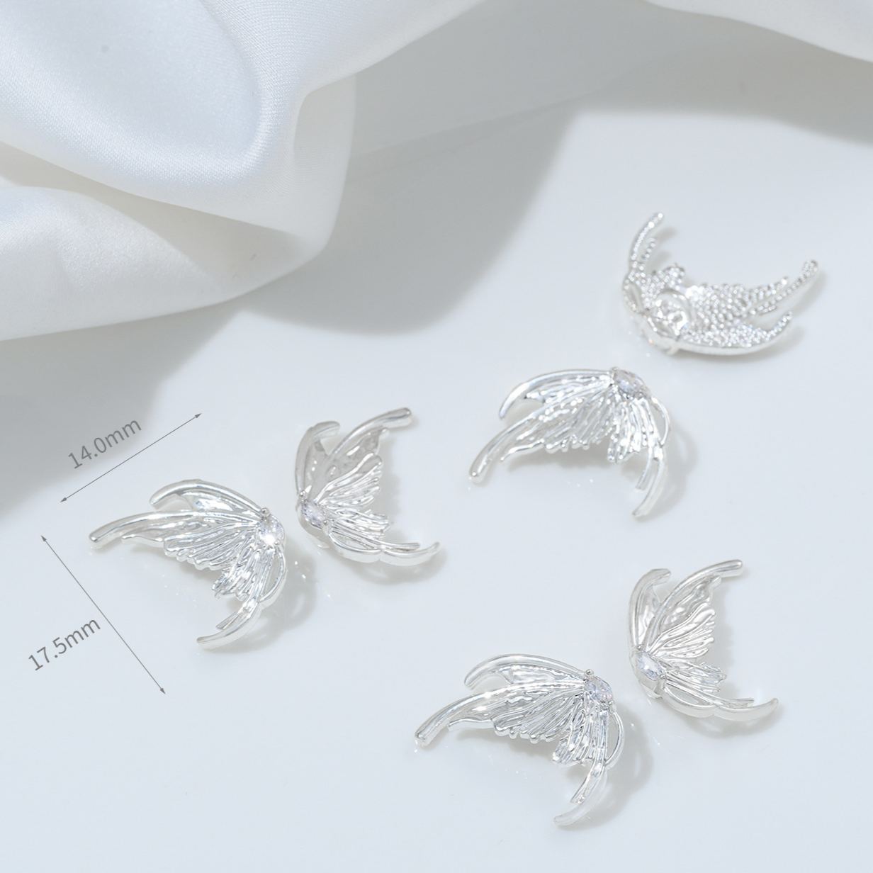 Cubic Zirconia Inlaid Wings of Butterfly Spacer Beads 1 Pair