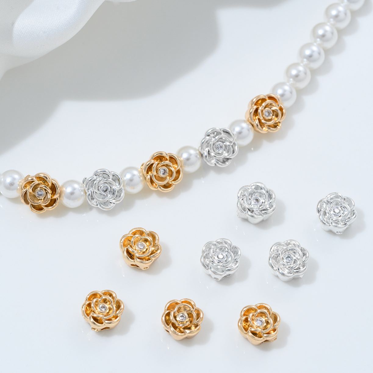 Gold Plated Flower Spacer Beads for Jewelry DIY 10pcs Multiple Style