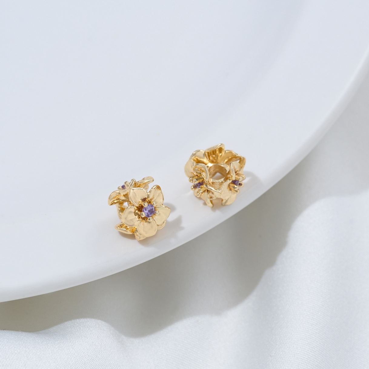 Flower Loop Zirconia Inlaid Gold Plated Cylindrical Wheel Spacer Beads Multiple Color