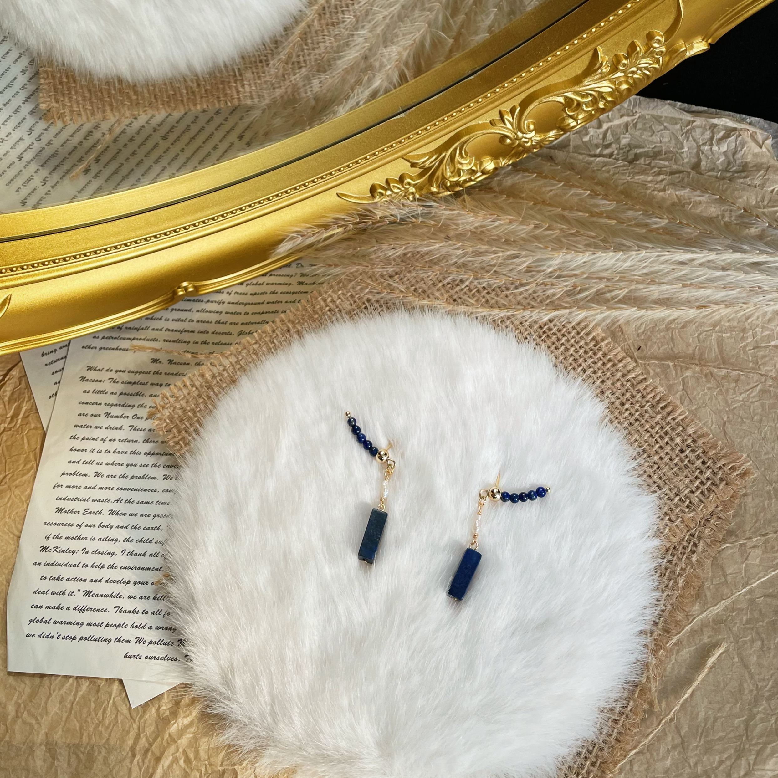 Handmade Ear Climbers Lapis Lazuli and Keshi Pearl Drop Earrings