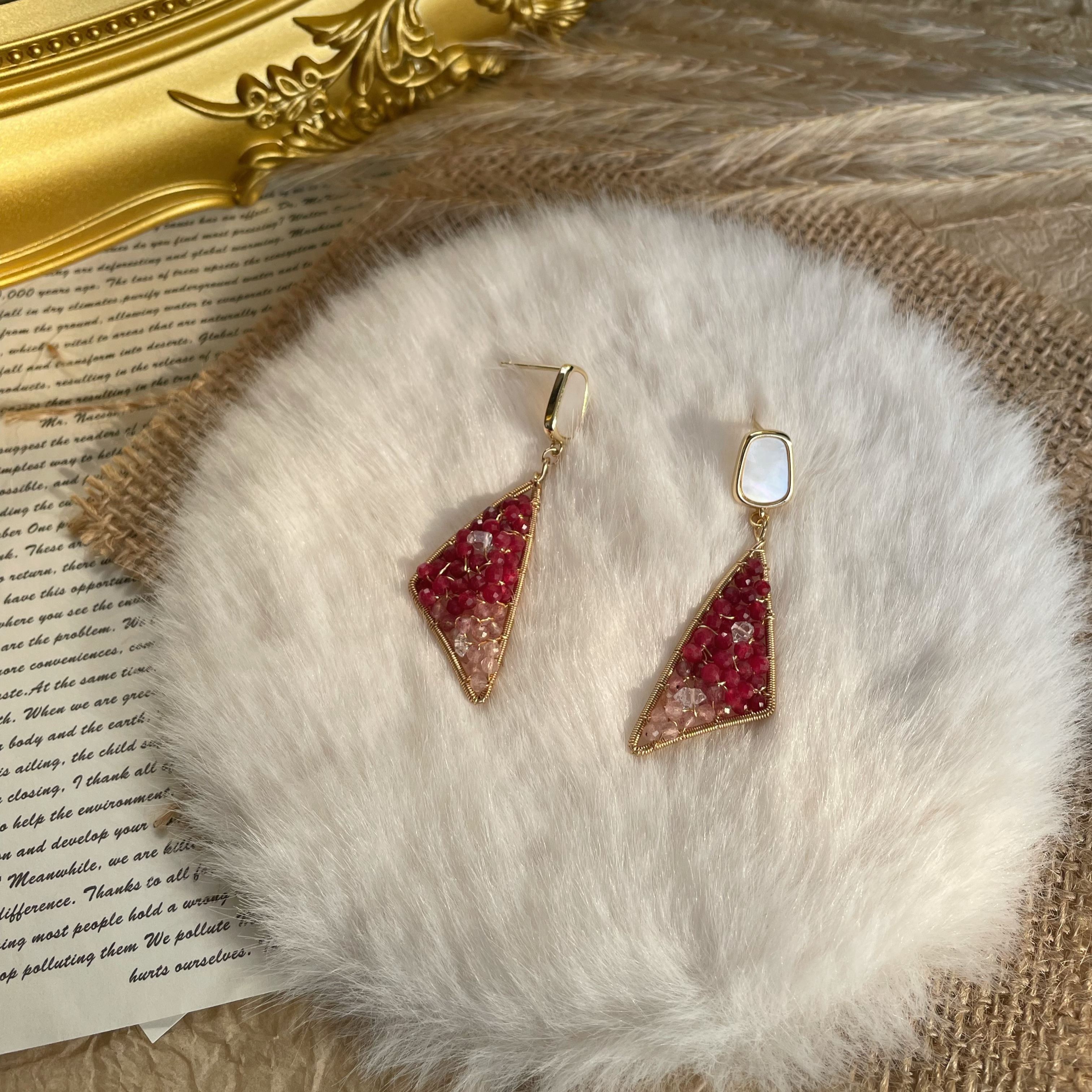 Handmade Dancer’s Dress Earrings Ruby and Strawberry Quartz Wire wrapped Elegant Red Drop Earrings