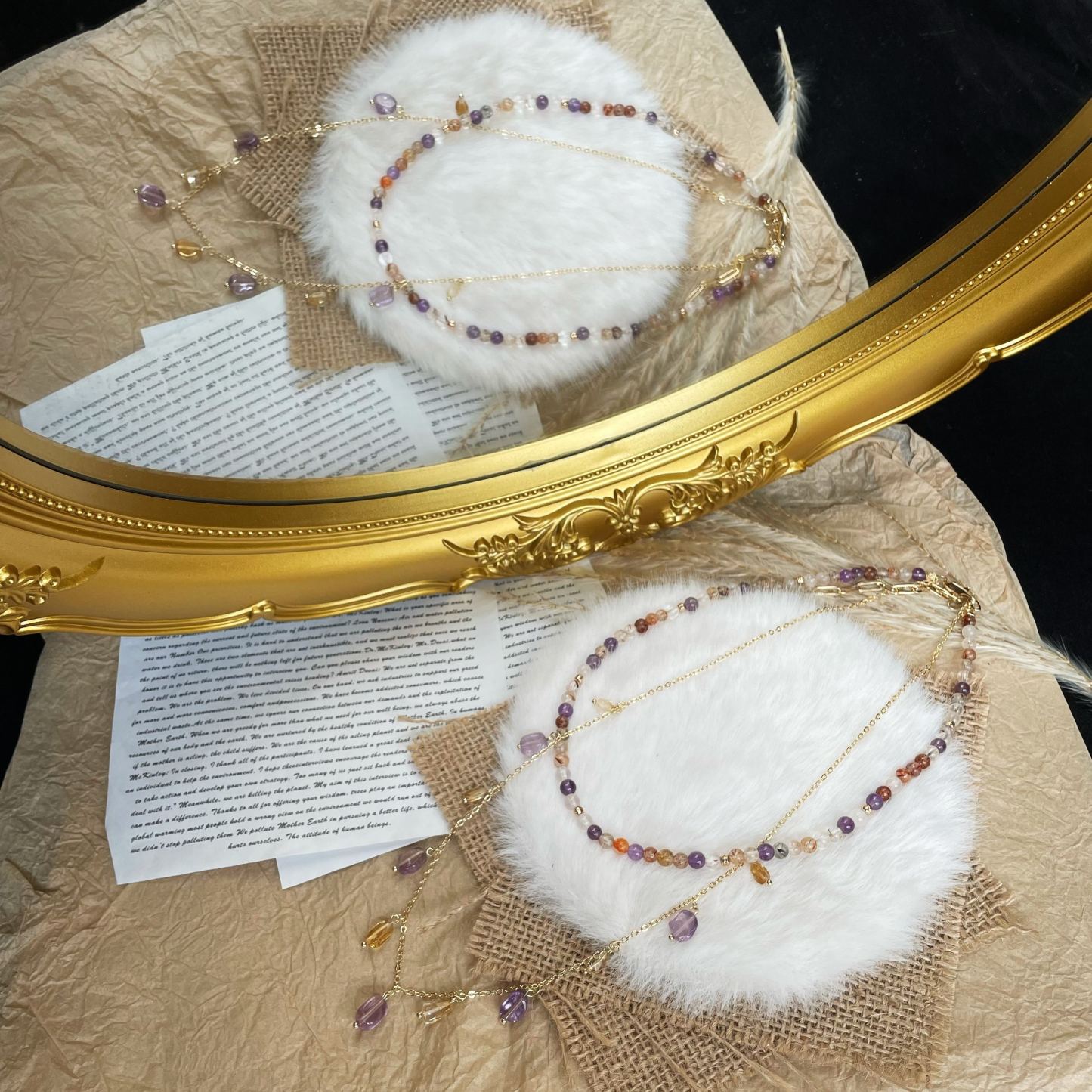 Handmade Dainty Layered Necklace Super Seven Crystal Choker and Amethyst Citrine Drop Necklace