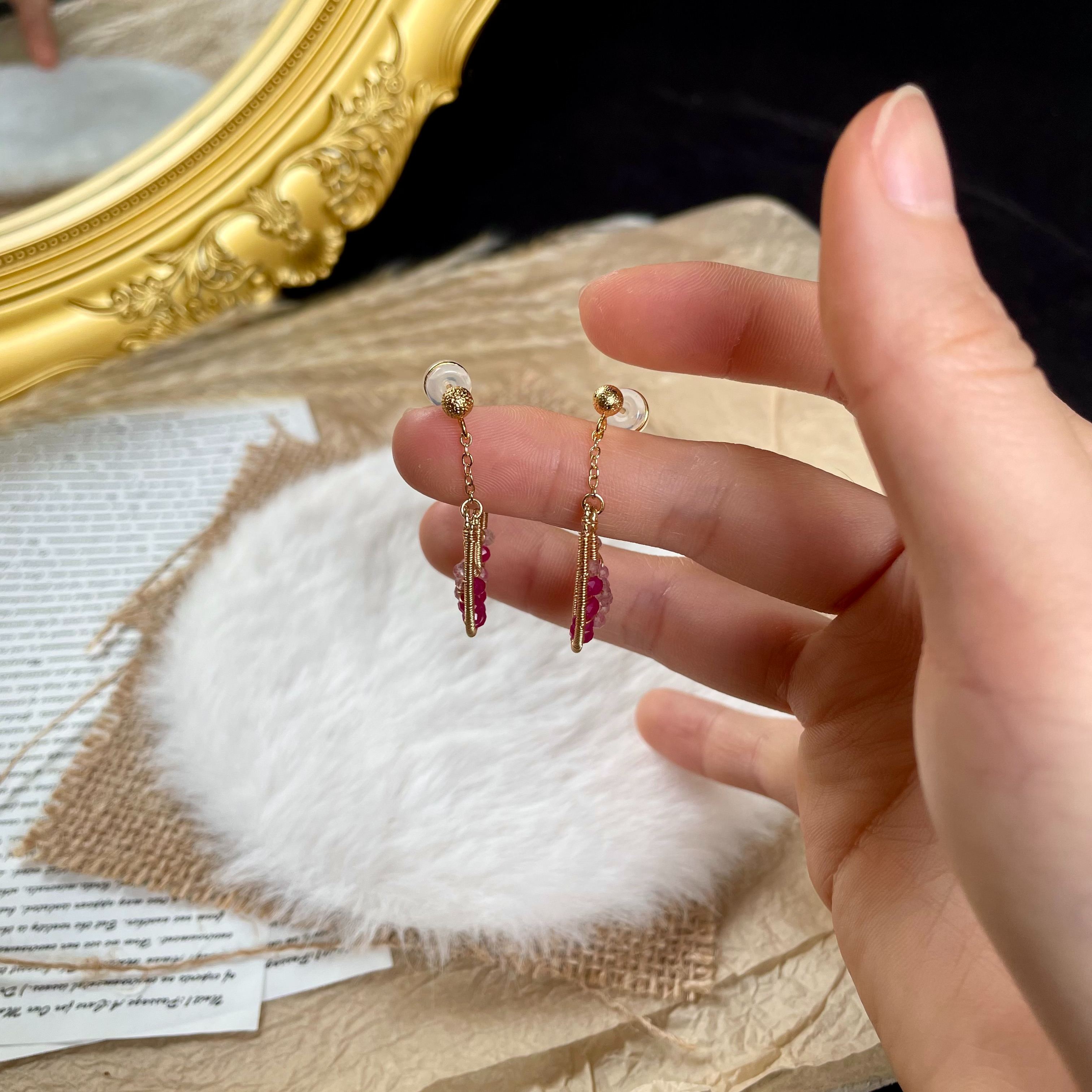 Handmade Rose Moon Ruby and Strawberry Quartz Wire Wrapped Earrings