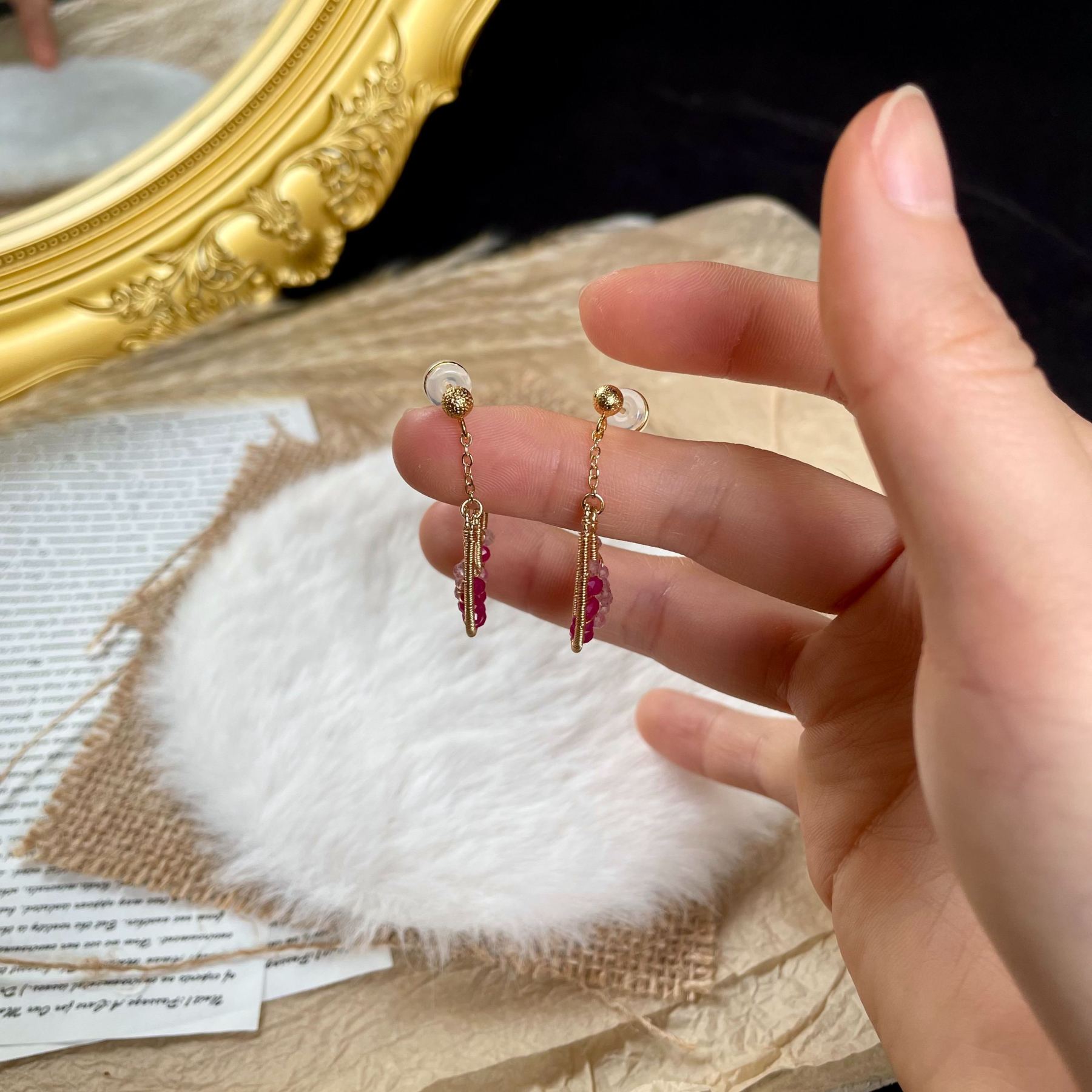 Handmade Rose Moon Ruby and Strawberry Quartz Wire Wrapped Earrings