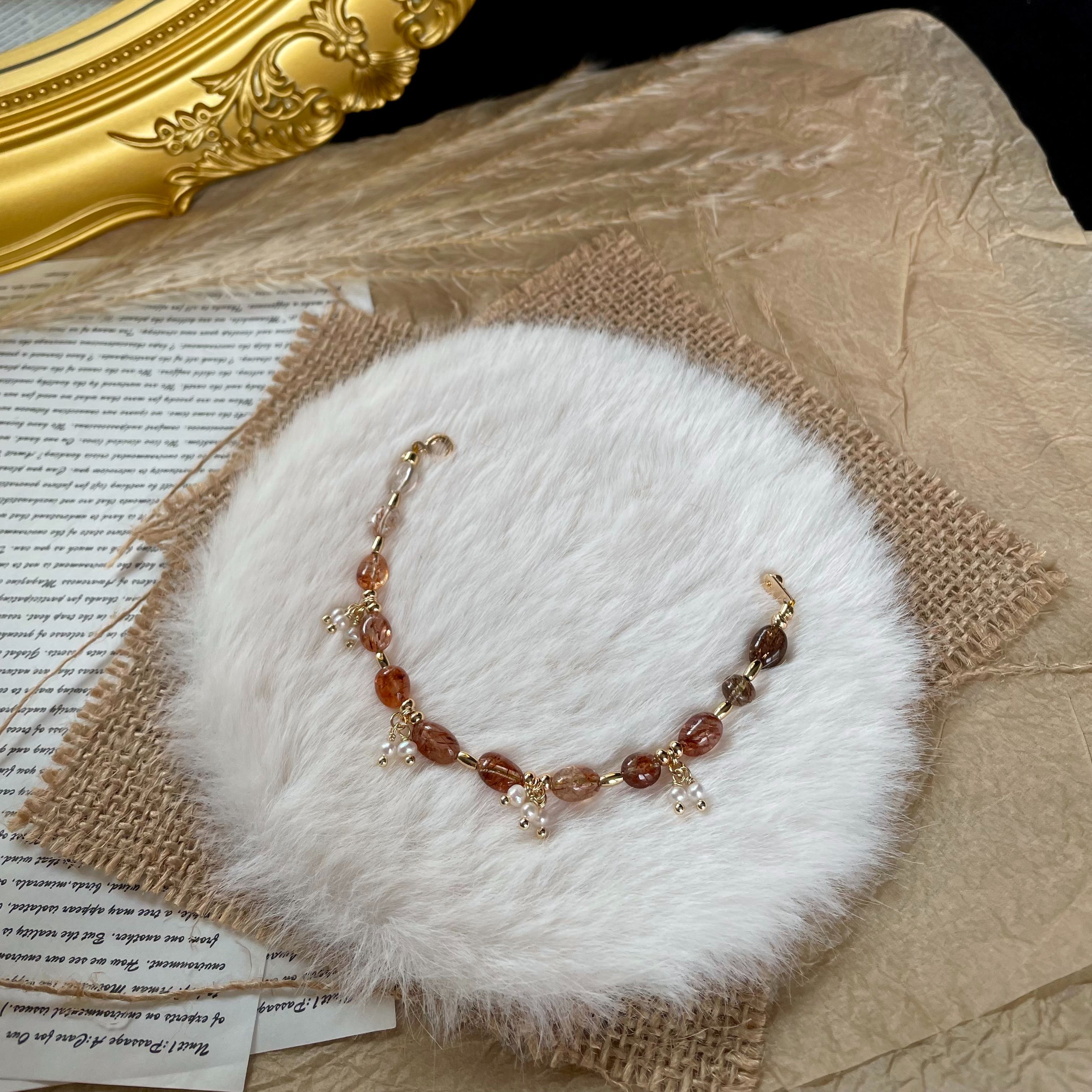 Golden Veins –Handmade Black Gold Super Seven Crystal and Freshwater Pearl Clusters Bracelet