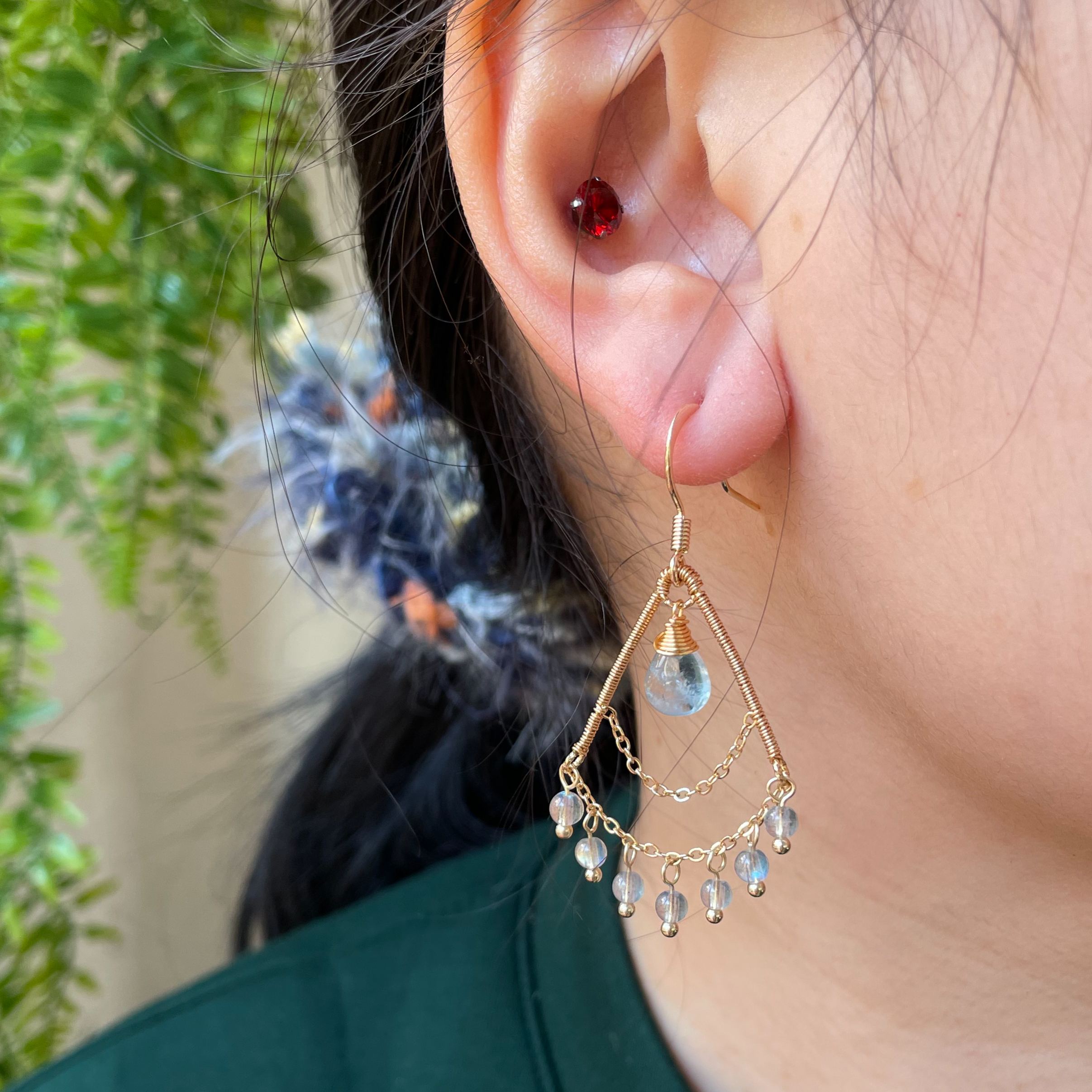 Handmade Wire Wrapped Aquamarine Teardrop with Labradorite tassel Earrings Boho Statement Earrings