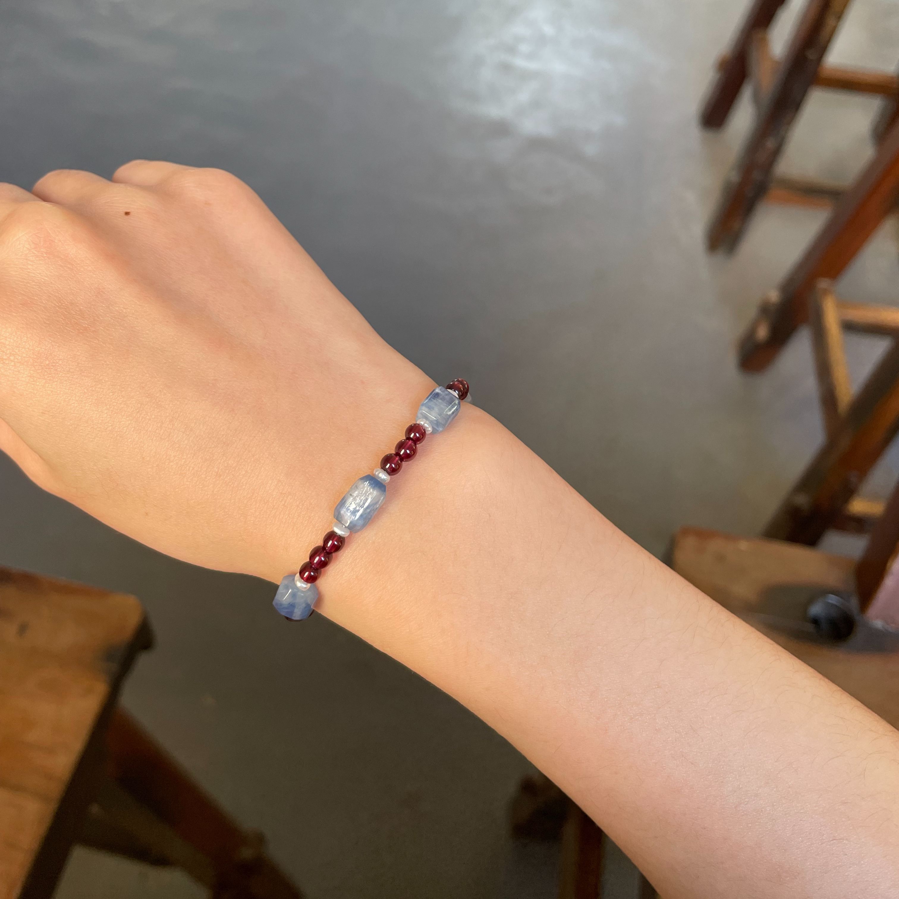 Handmade Garnet and Kyanite Bracelet with Sterling Silver Butterfly Charm