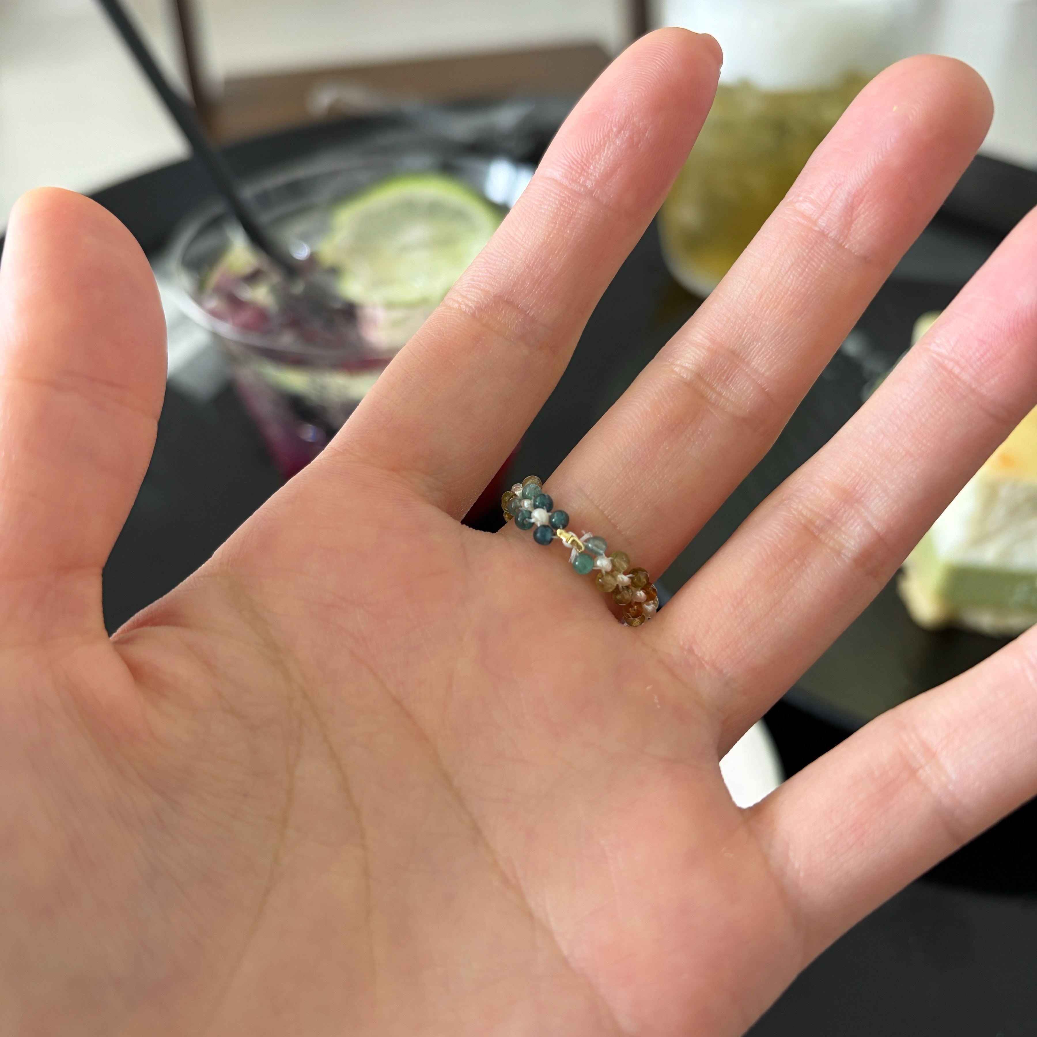 Handmade Tourmaline and Pearls Beaded Ring Dainty Stackable Ring
