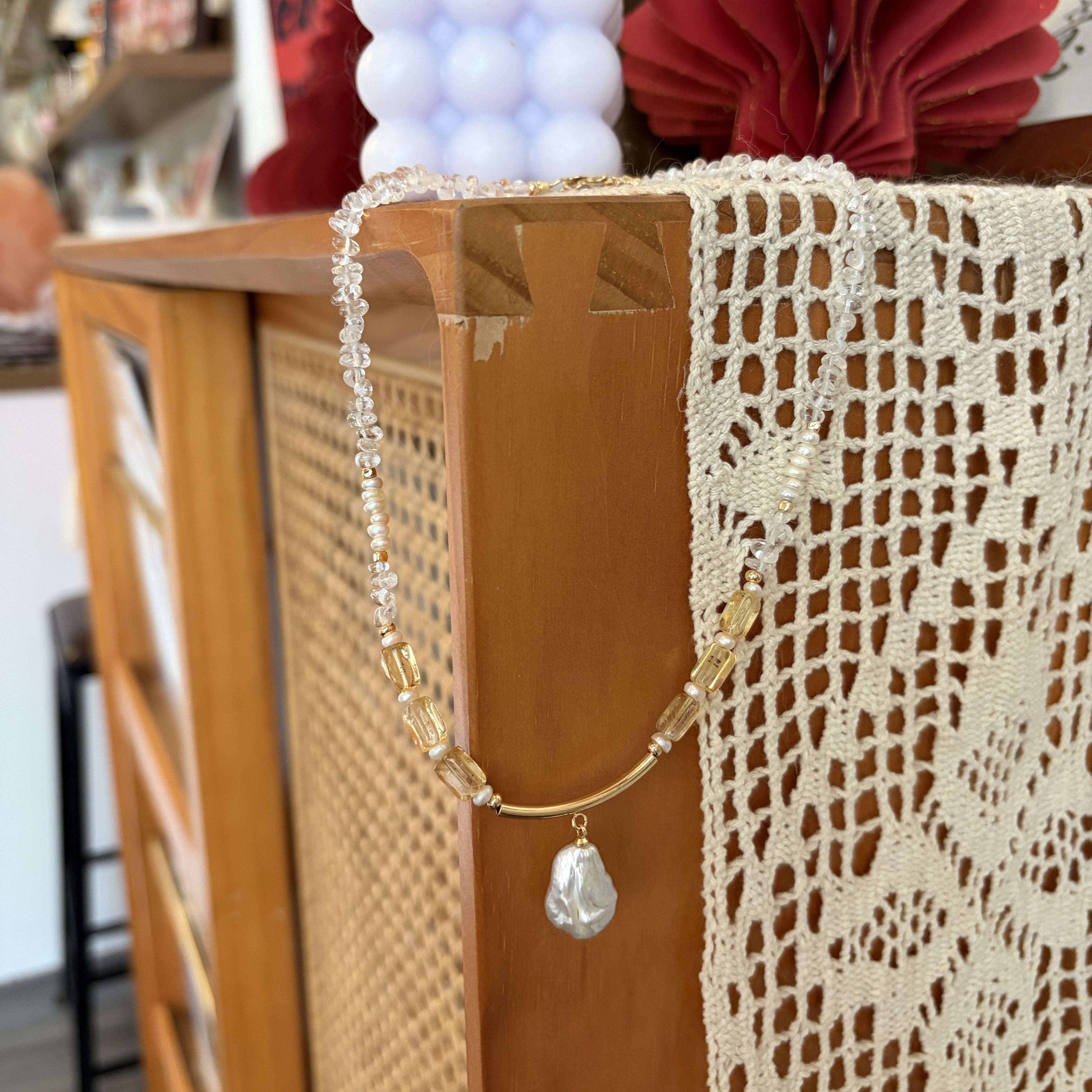 One of a Kind Endless Summer Bloom Necklace Handmade Clear Quartz Citrine and Pearls Necklace 