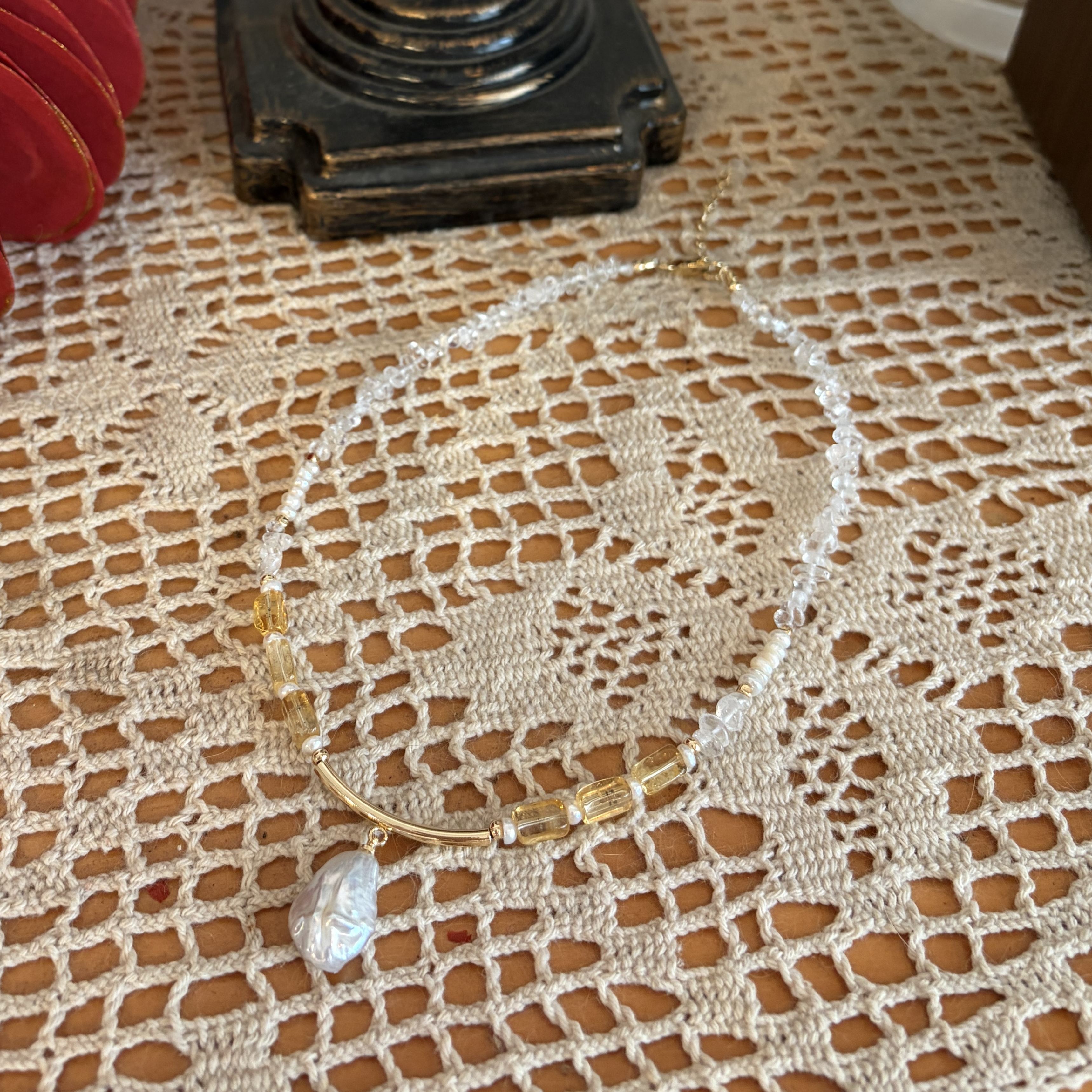 One of a Kind Endless Summer Bloom Necklace Handmade Clear Quartz Citrine and Pearls Necklace 