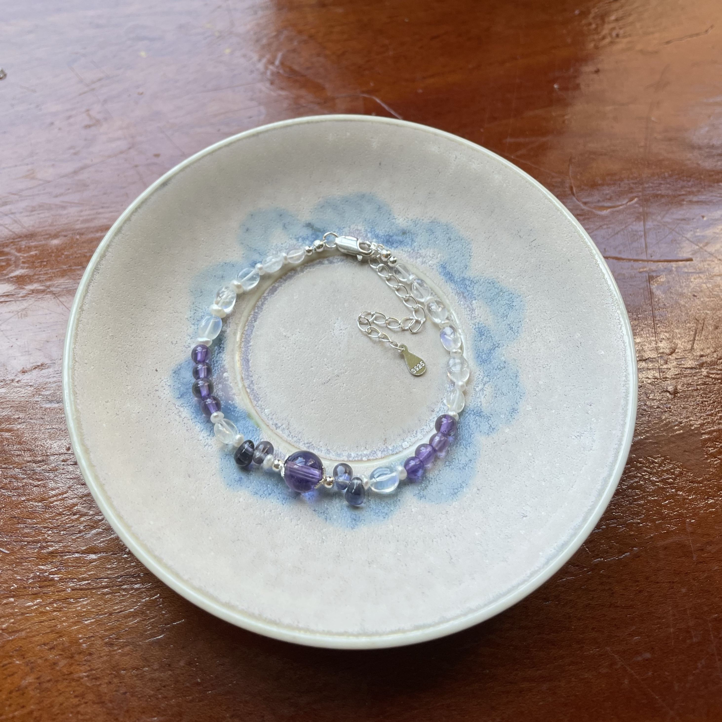 Moonlit Violet Mist Bracelet Moonstone, Iolite & Amethyst Handmade Gemstone Bracelet