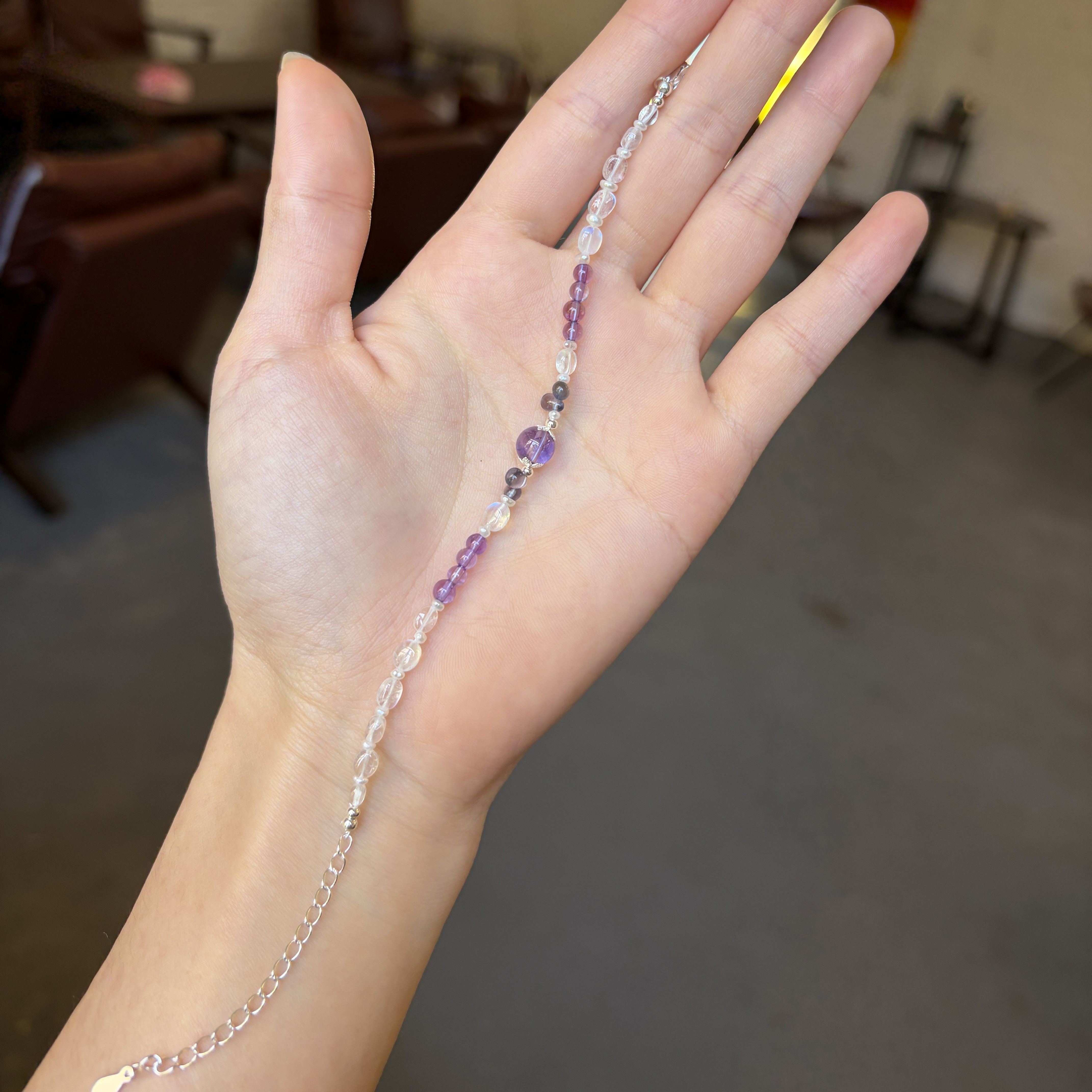 Moonlit Violet Mist Bracelet Moonstone, Iolite & Amethyst Handmade Gemstone Bracelet