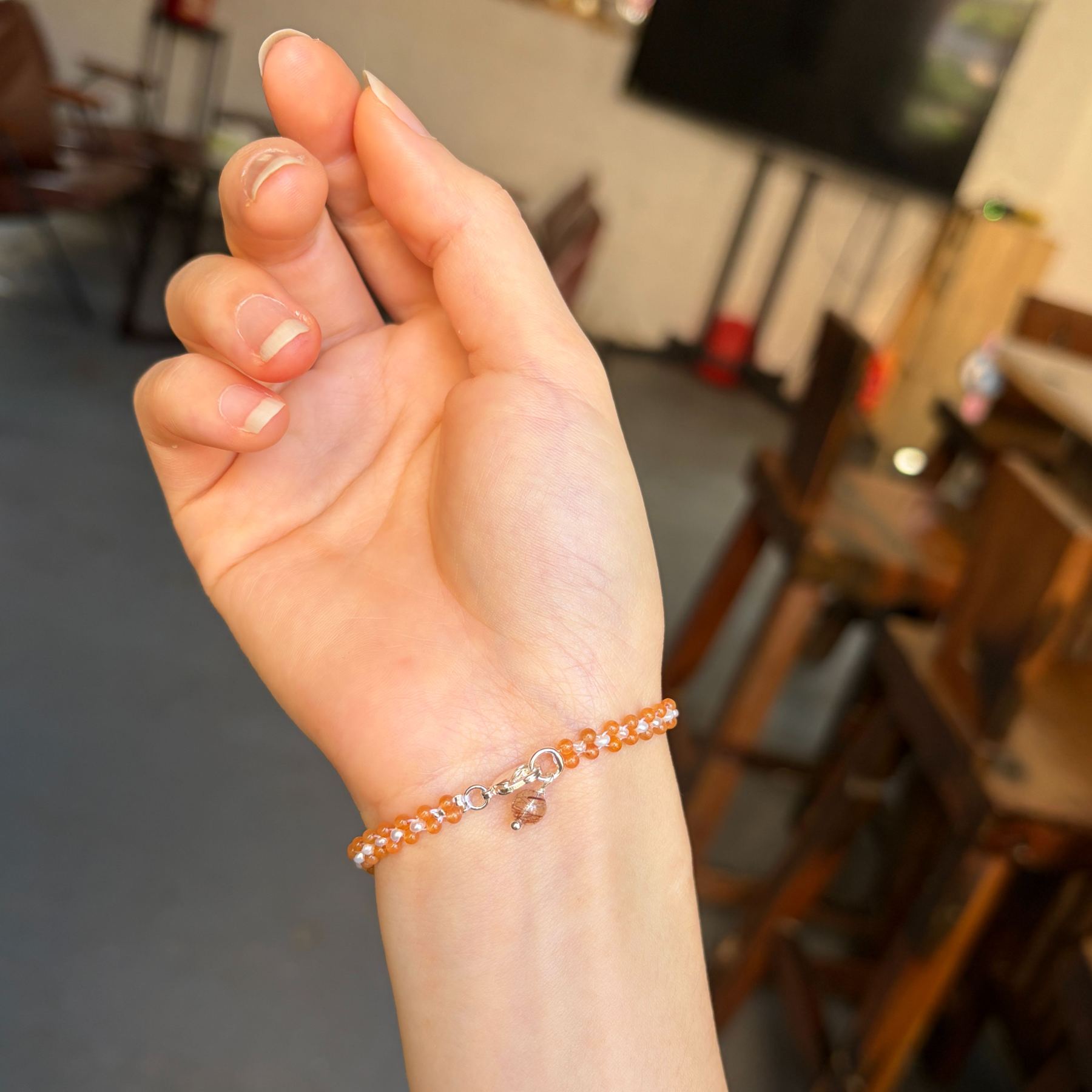 Sunlit — Red Aventurine & Freshwater Pearl Bracelet with Super Seven Charm