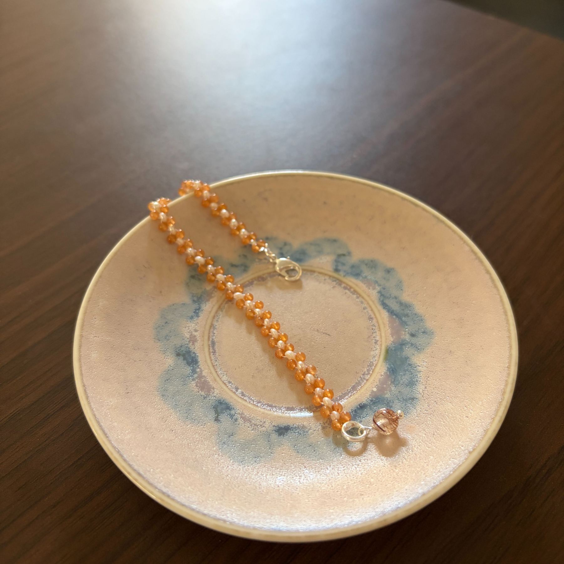 Sunlit — Red Aventurine & Freshwater Pearl Bracelet with Super Seven Charm