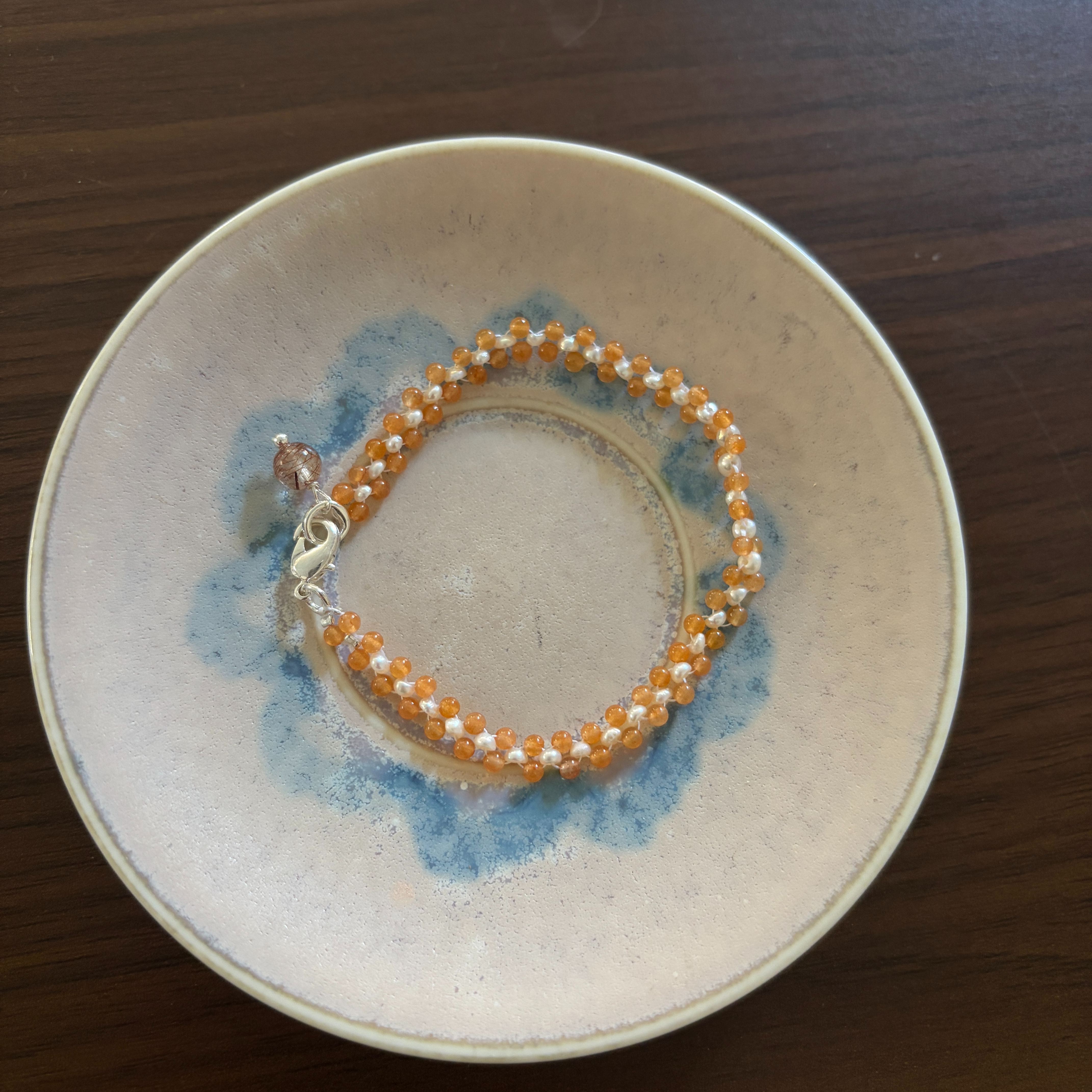 Sunlit — Red Aventurine & Freshwater Pearl Bracelet with Super Seven Charm