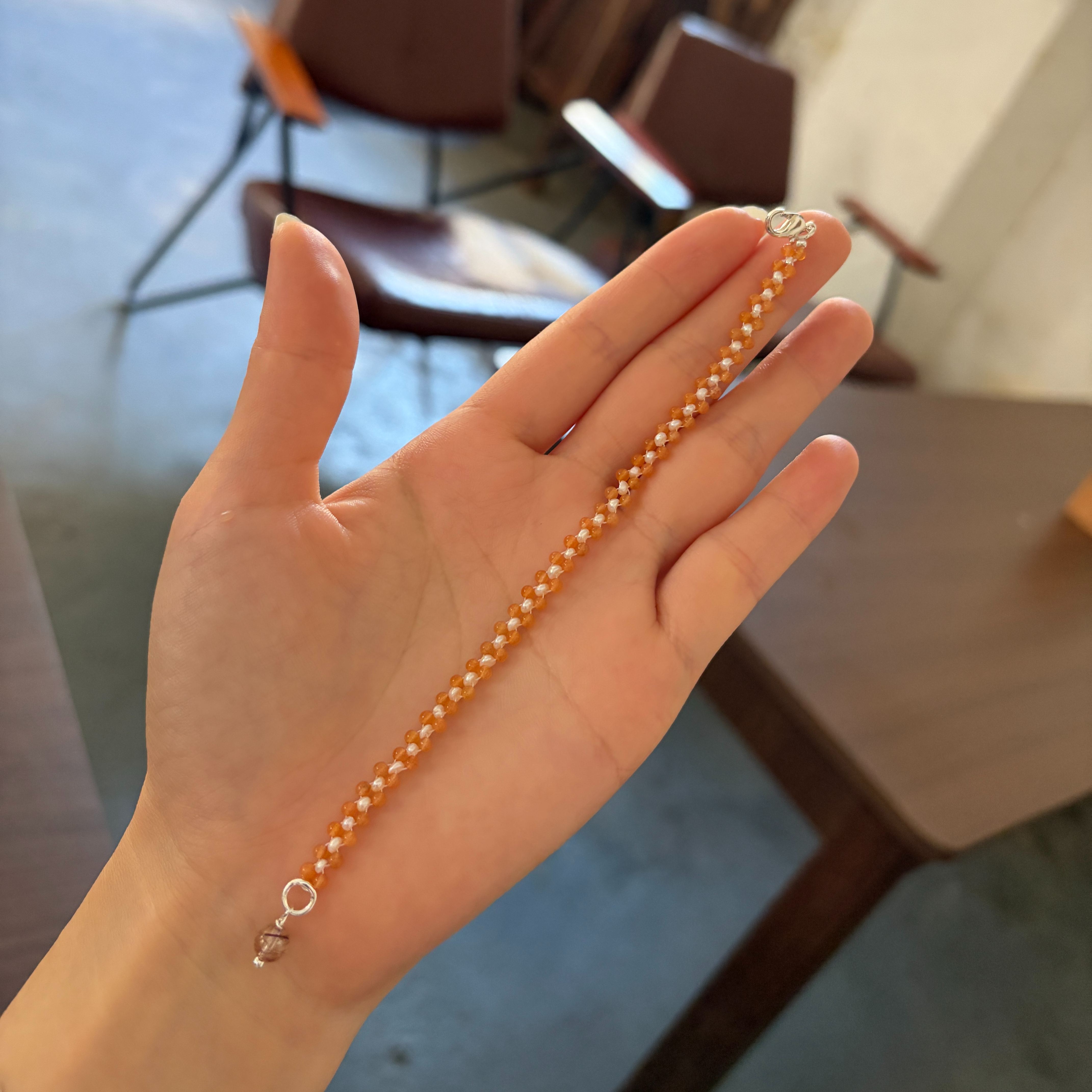 Sunlit — Red Aventurine & Freshwater Pearl Bracelet with Super Seven Charm