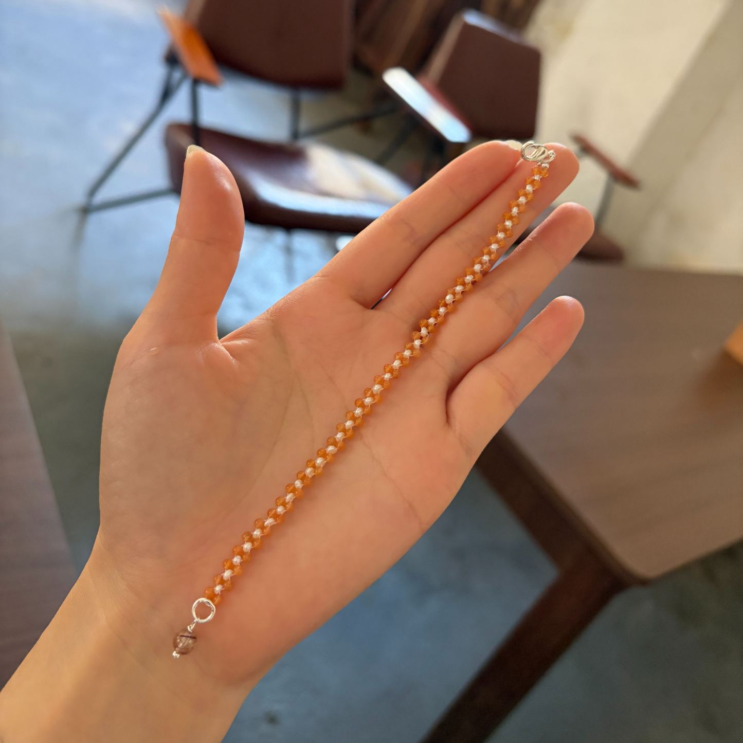 Sunlit — Red Aventurine & Freshwater Pearl Bracelet with Super Seven Charm