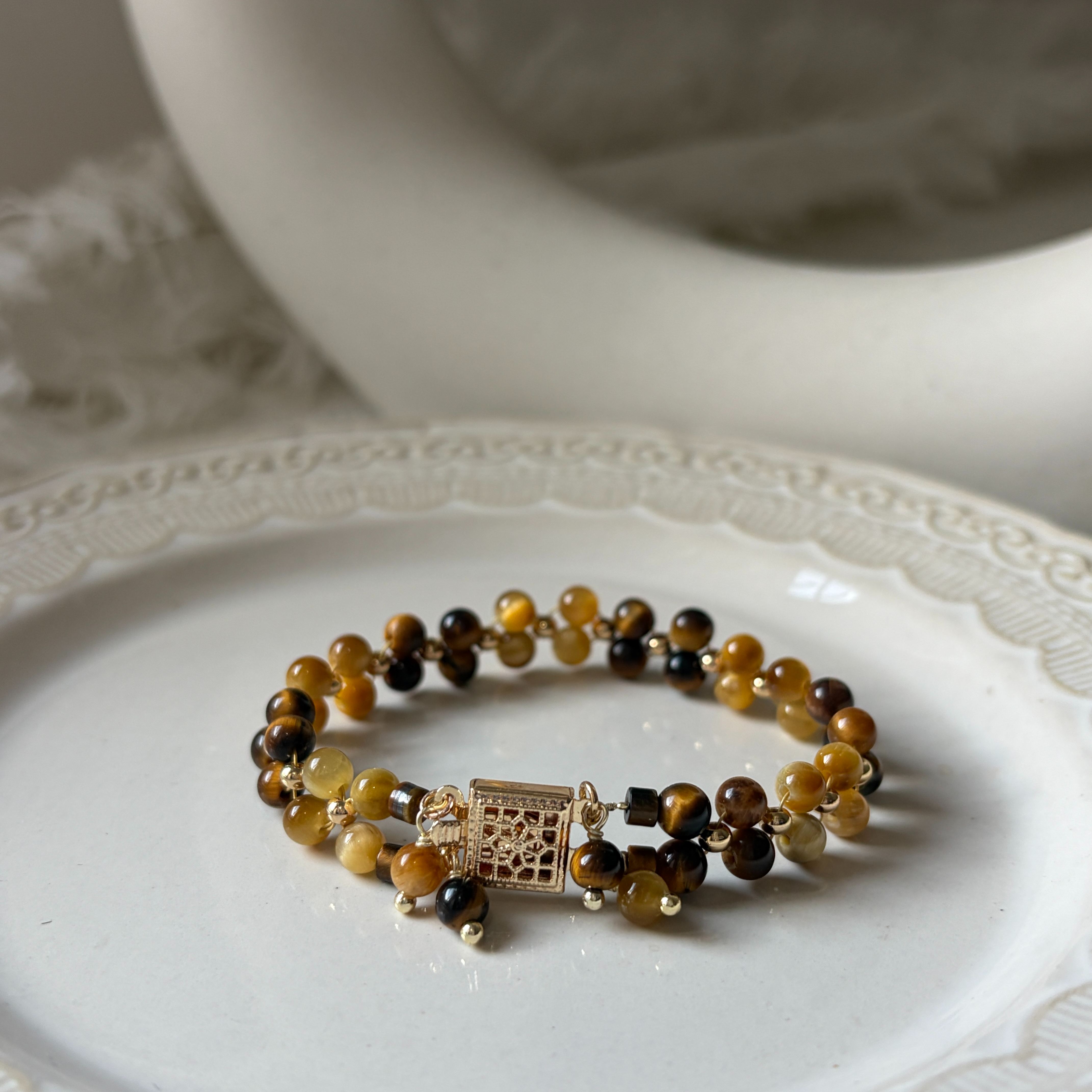 Autumn in the Making | Golden & Brown Tiger’s Eye Beads Woven Bracelet
