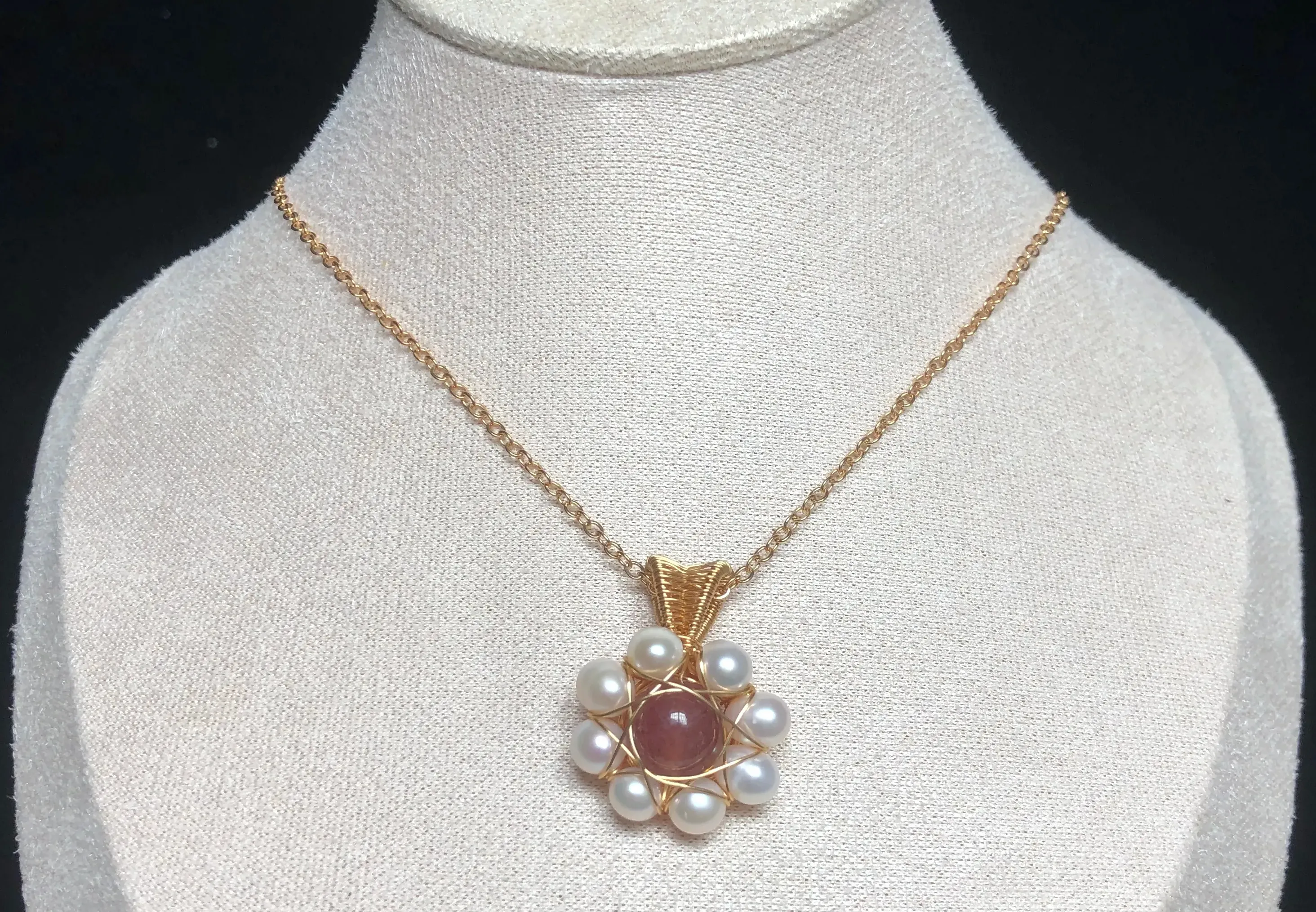 strawberry quartz flower necklace