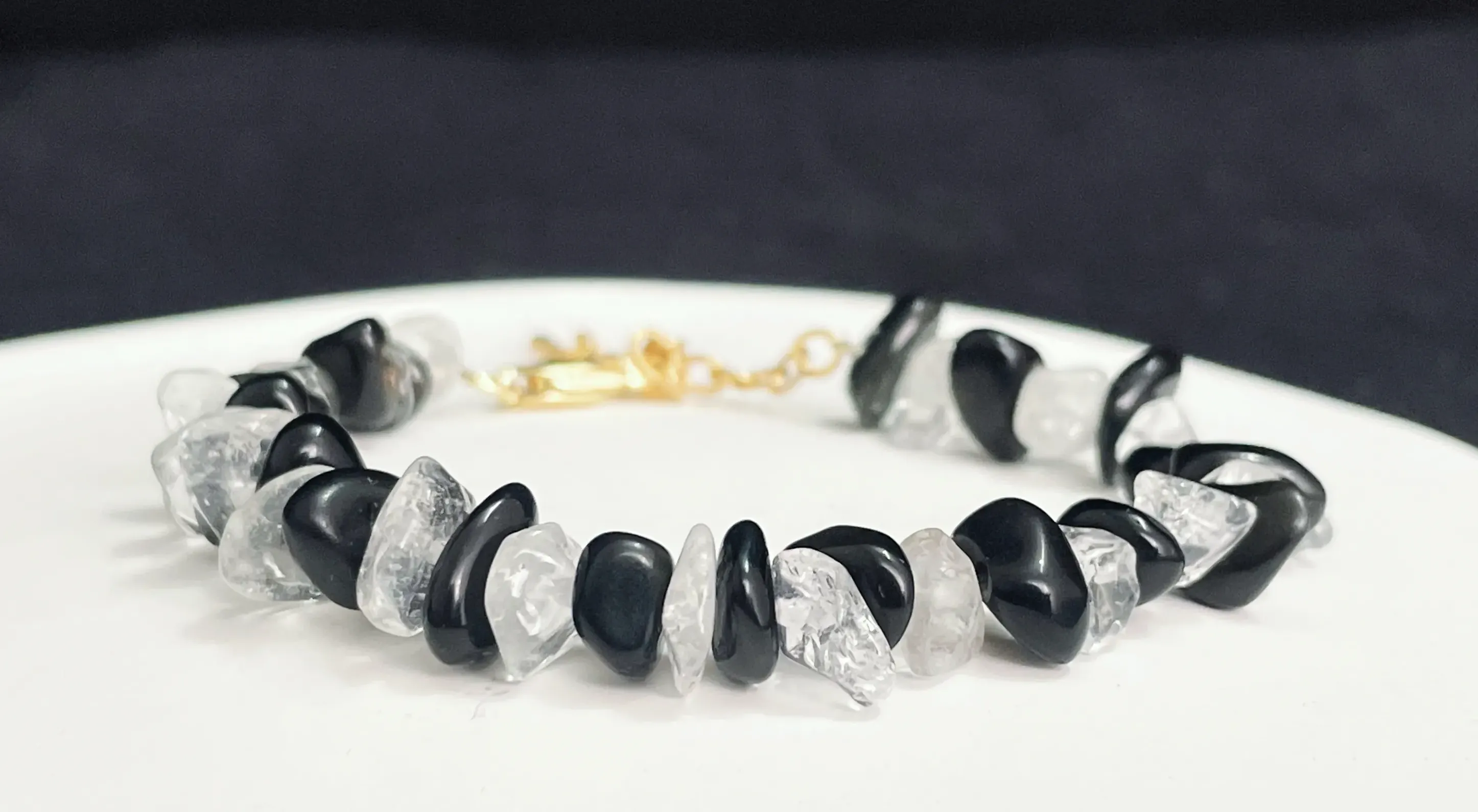 obsidian and clear quartz bracelet