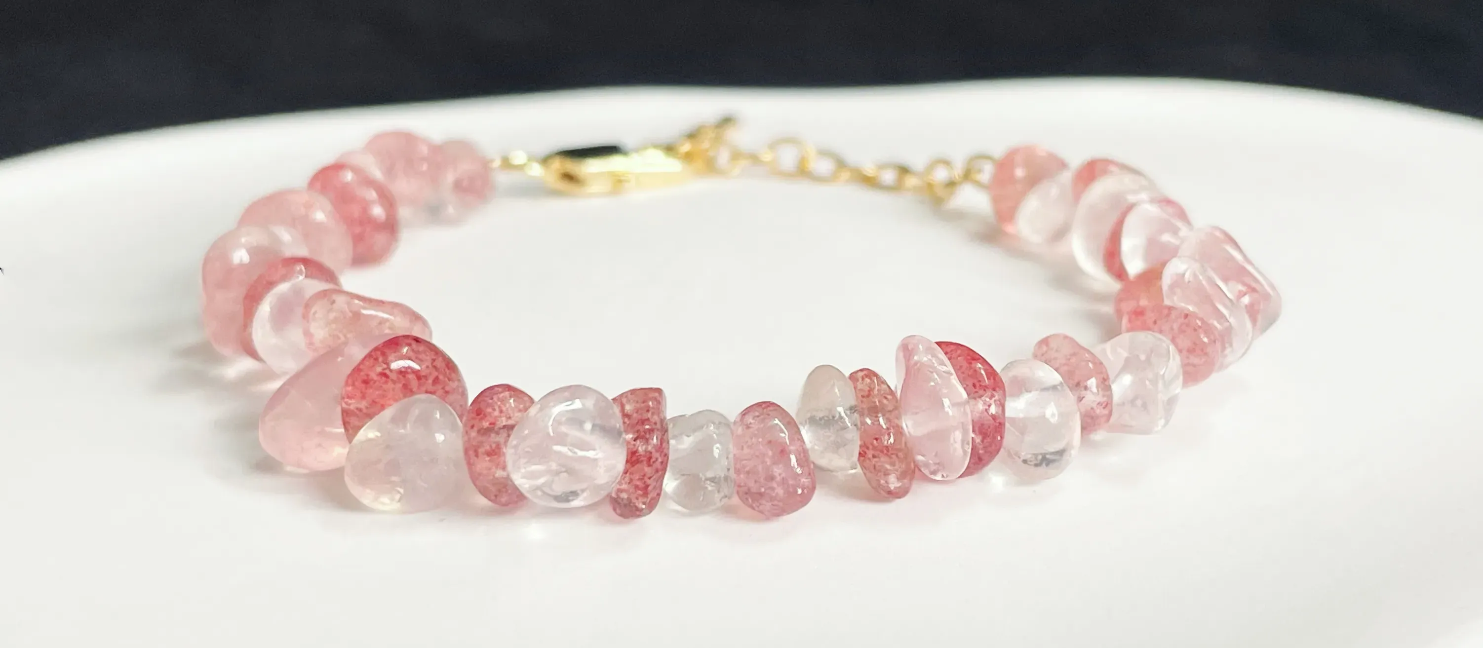 rose quartz and strawberry quartz bracelet
