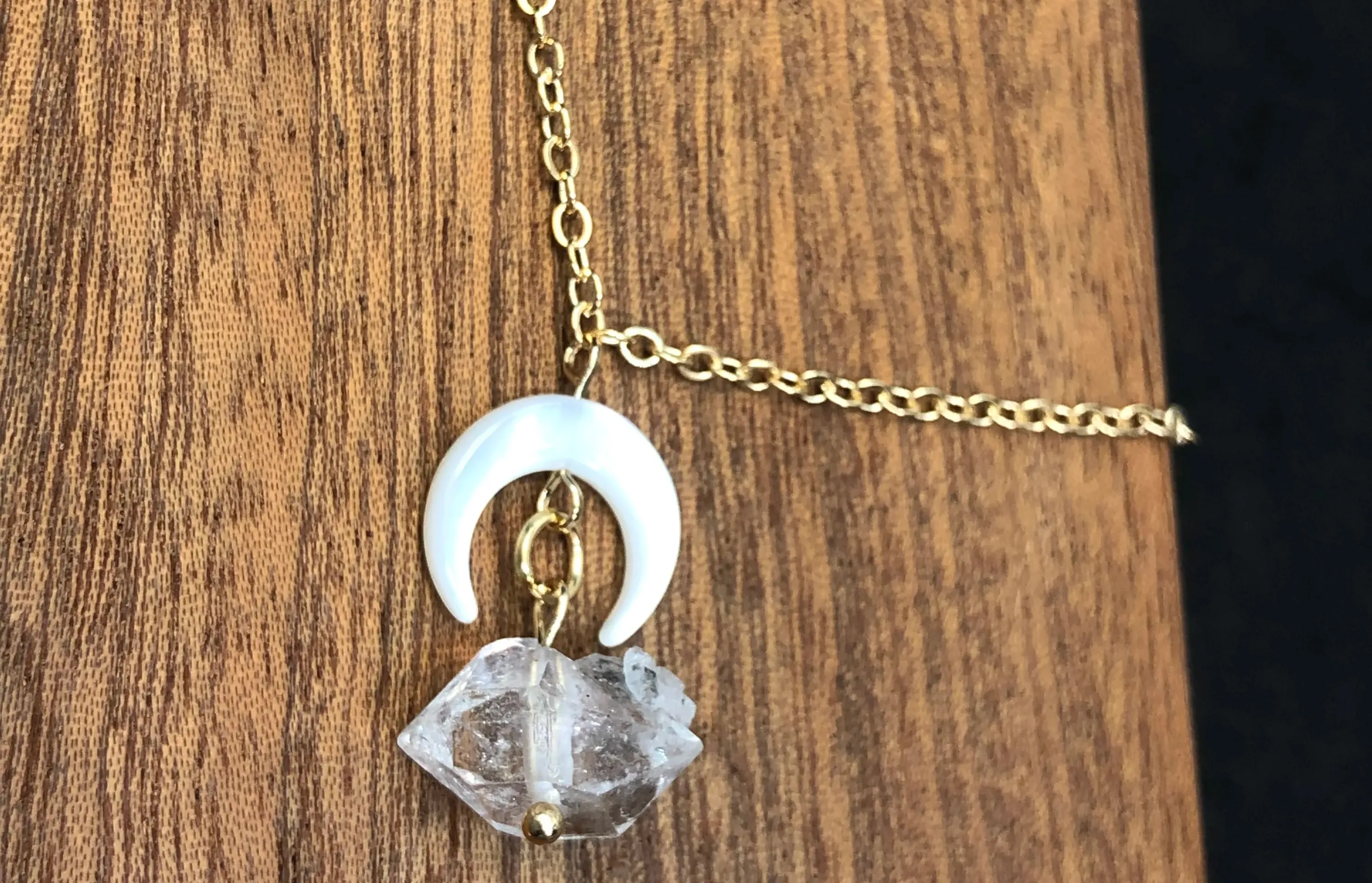 Herkimer Diamond Necklace with Crescent Moon