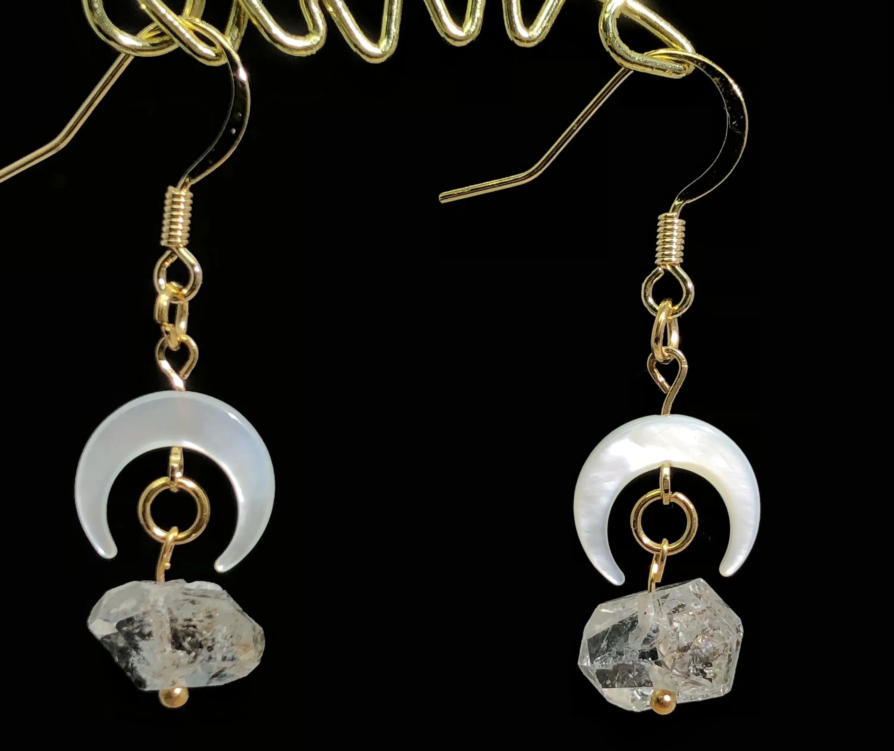Herkimer Diamond earrings with Crescent Moon