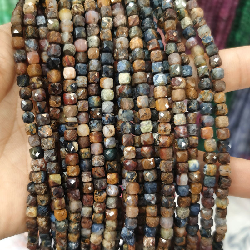 Natural Gemstone 4*4mm Square Faced Beads Strand