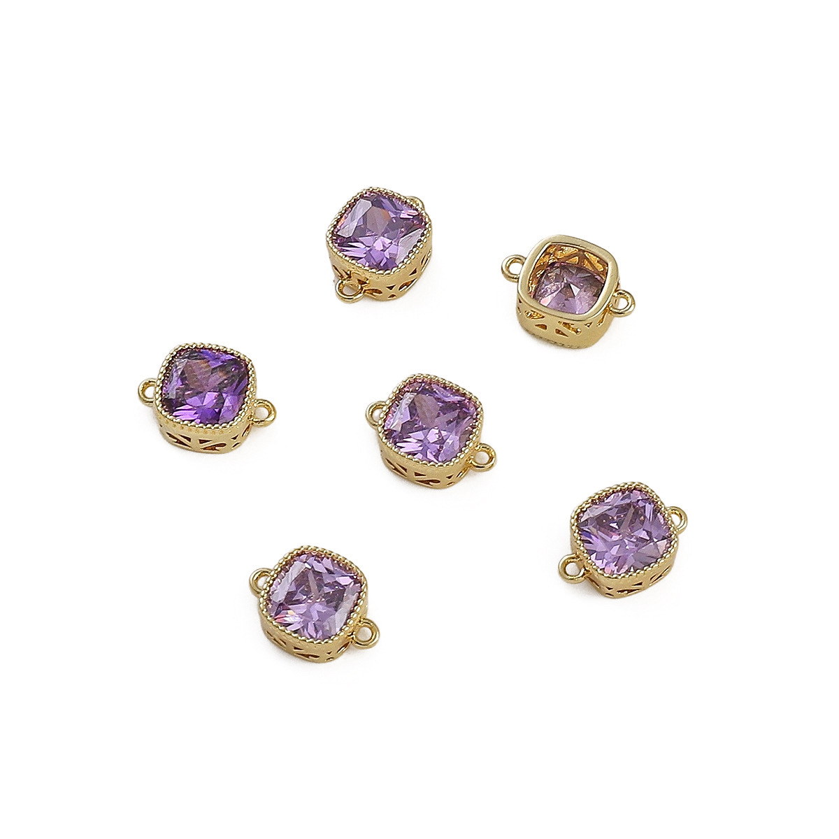 Colored Zircon Square Beads with Double Rings