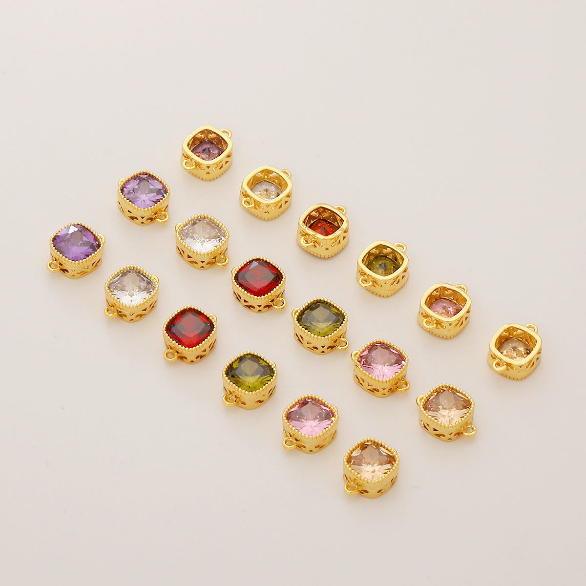 Colored Zircon Square Beads with Double Rings 