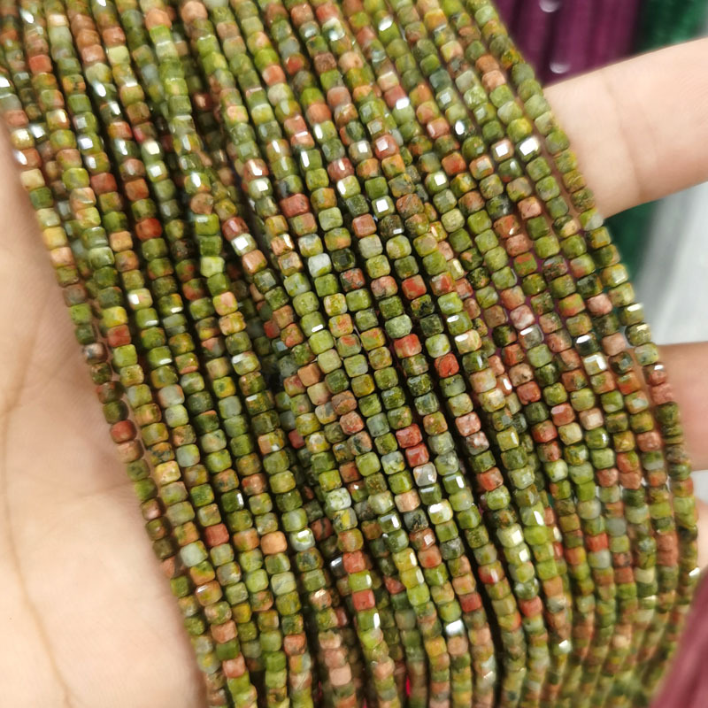 Natural Gemstone 2.5*2.5mm Square Faced Beads Strand