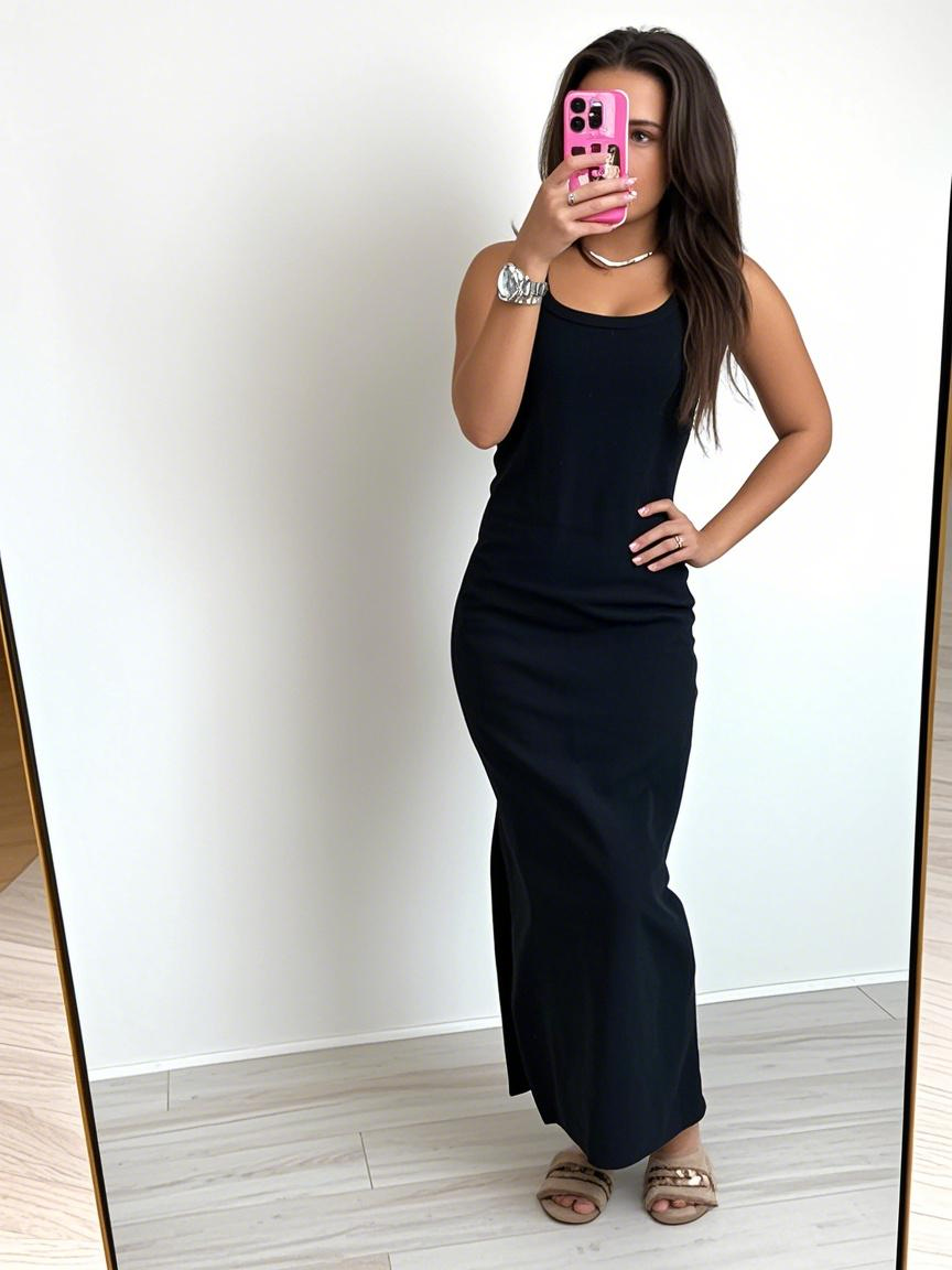 Ribbed Side Split Midi Dress