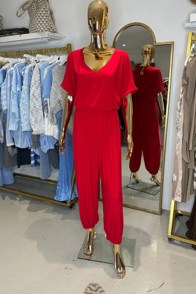 Tie Waist V-Neck Oversize Jumpsuit