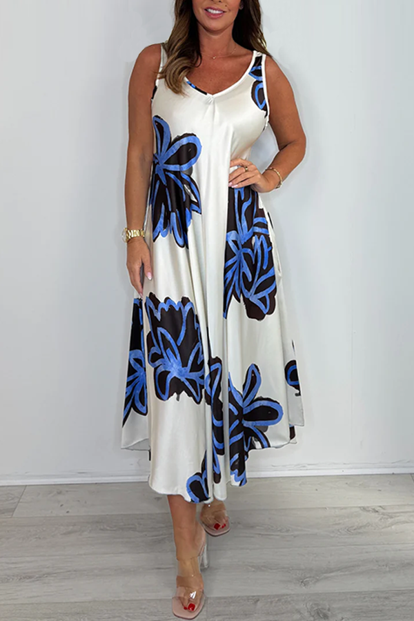 Vest Strap Printed V-neck Maxi Dress