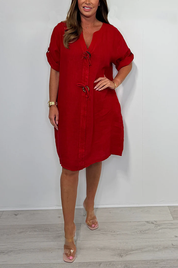 Linen Wooden Circle Detail Dress