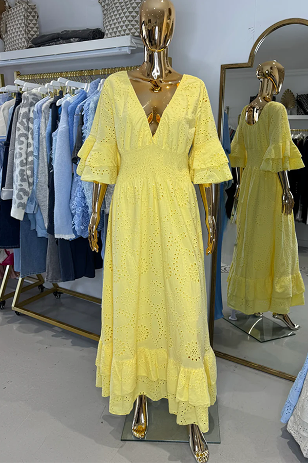 V-Neck Embroidery Anglaise Maxi Dress