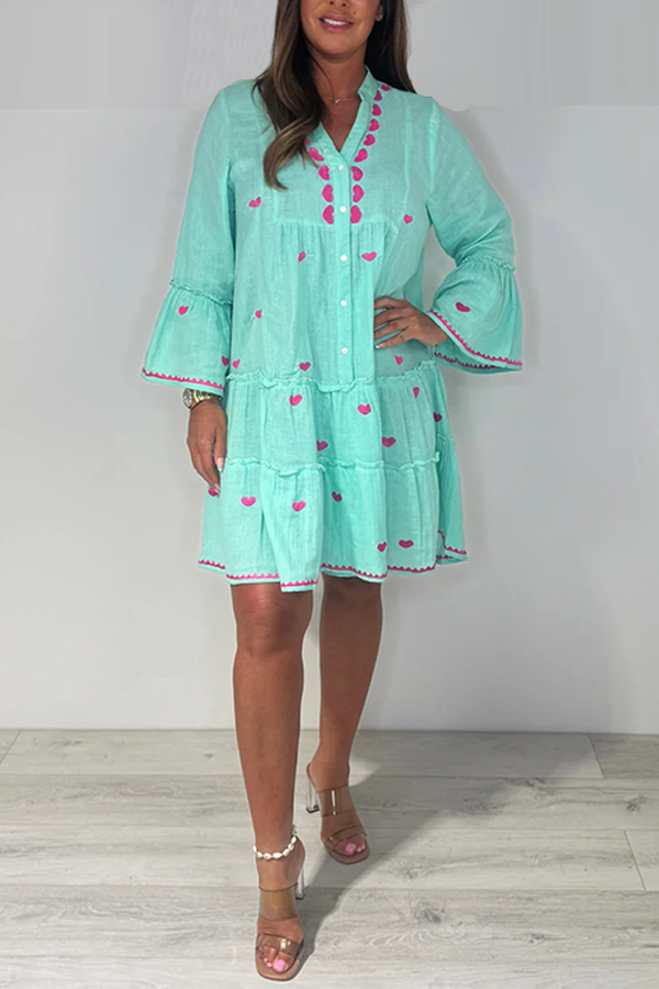 V-Neck Heart Detail Swing Dress
