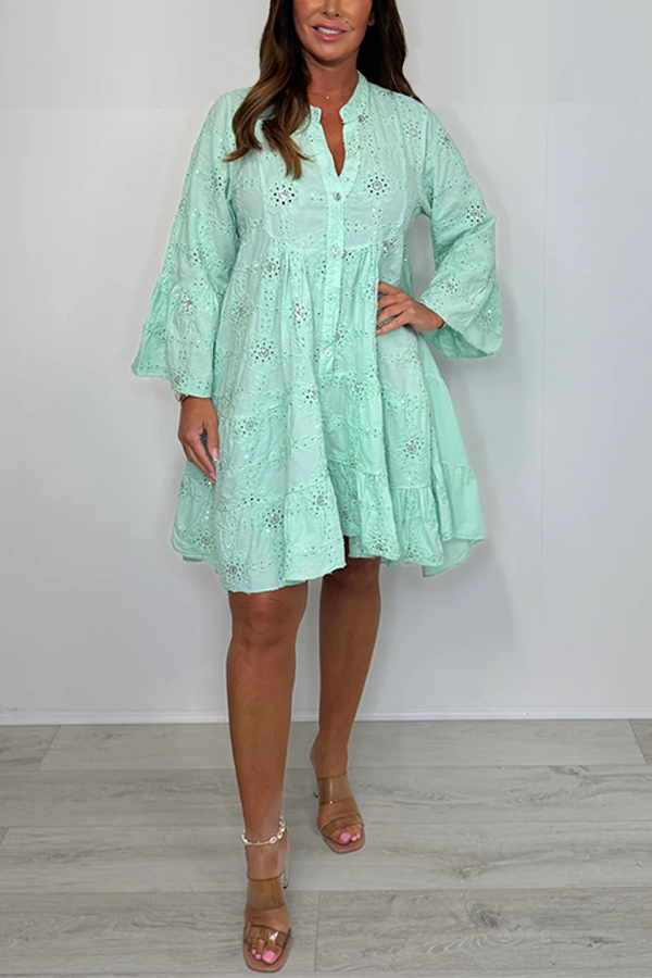 Sequin Flower Detail Swing Dress