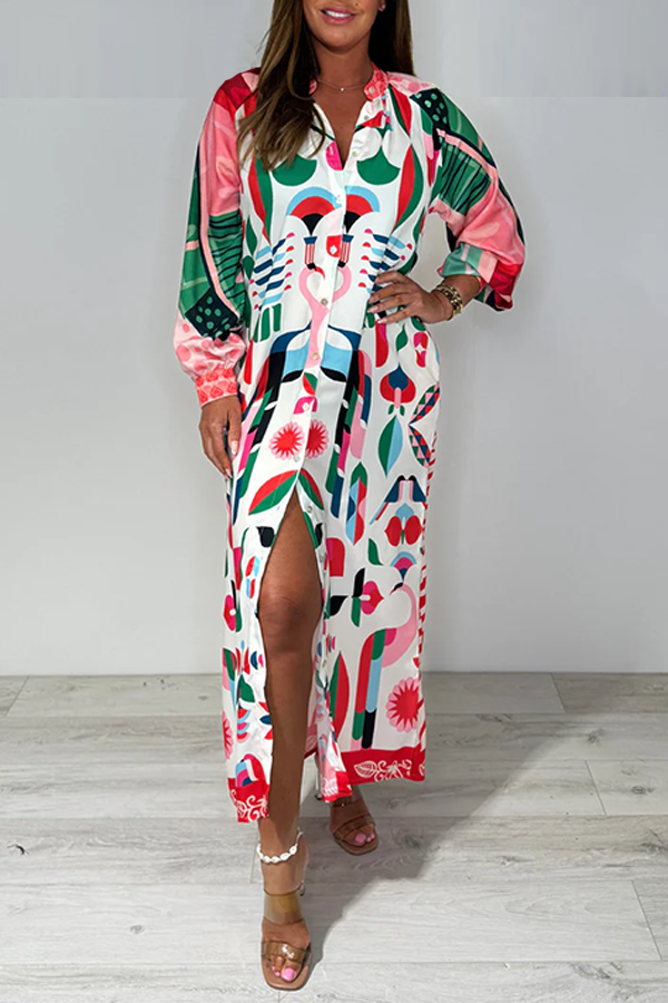 Printed Multi Coloured Free Love Long Sleeve Maxi Dress