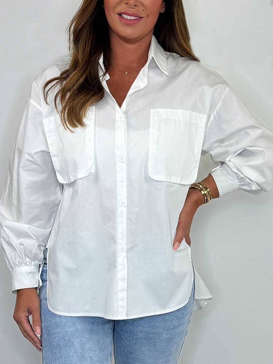 Pocket Button Up High Low Shirt