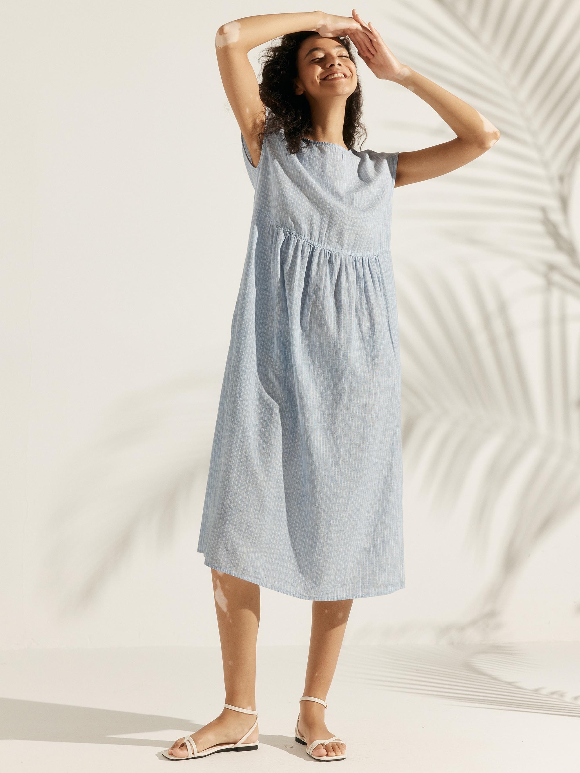 JOAN 100 LINEN CAP SLEEVE WASHED MAXI DRESS