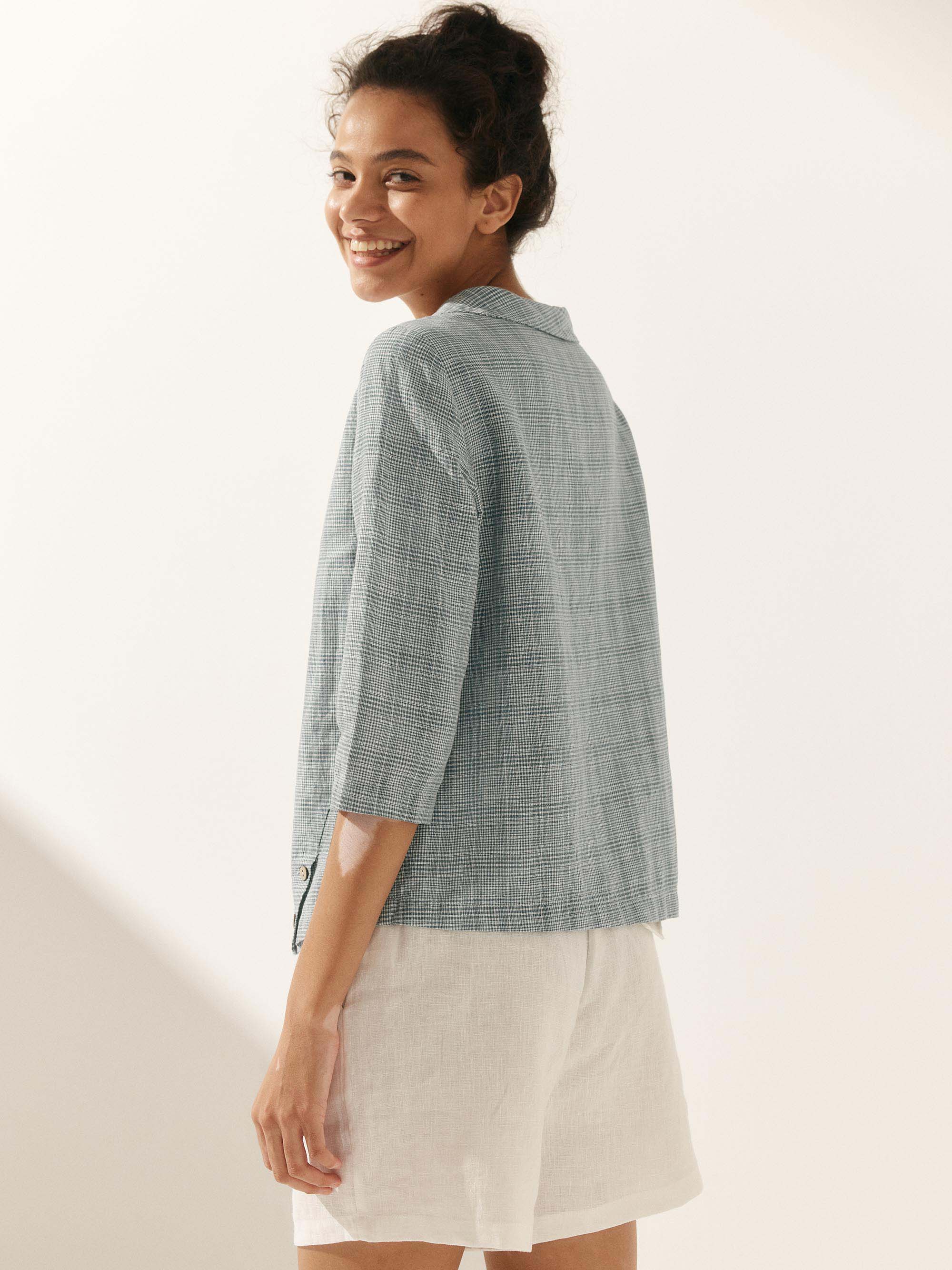 Linen Top with Soft-Fold Collar | Elegant Women's Blouse