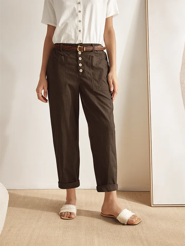 ELISA Linen Pants - Muddy Brown (Linen) | Damen | Givn