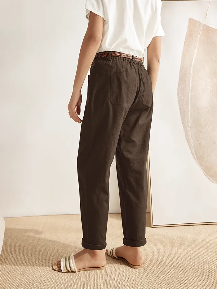 Women'S Winter Fashion Casual Pocket Cotton Linen Retro Pants Slim