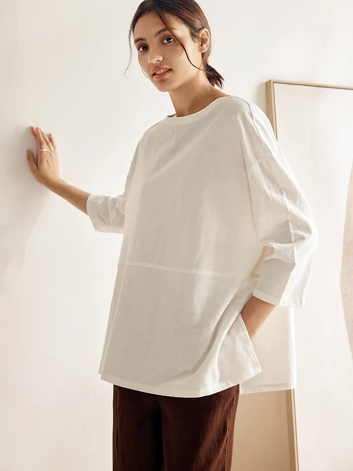 LINEN WHITE BOAT NECK TOP AVA