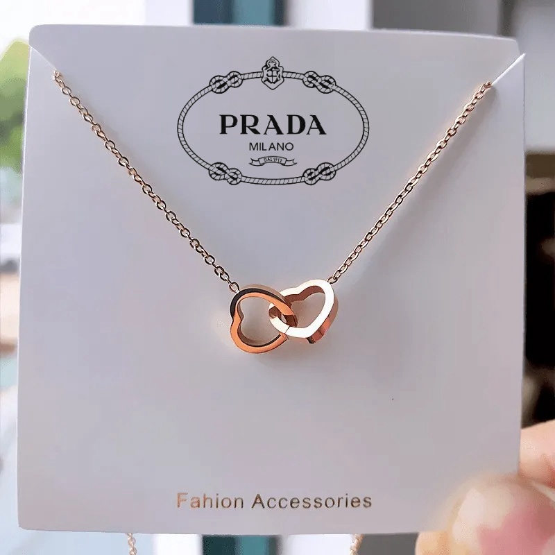 🔥PRADA semplice collana con ciondolo d'amore a doppio anello, collana di gioielli, collana di lusso